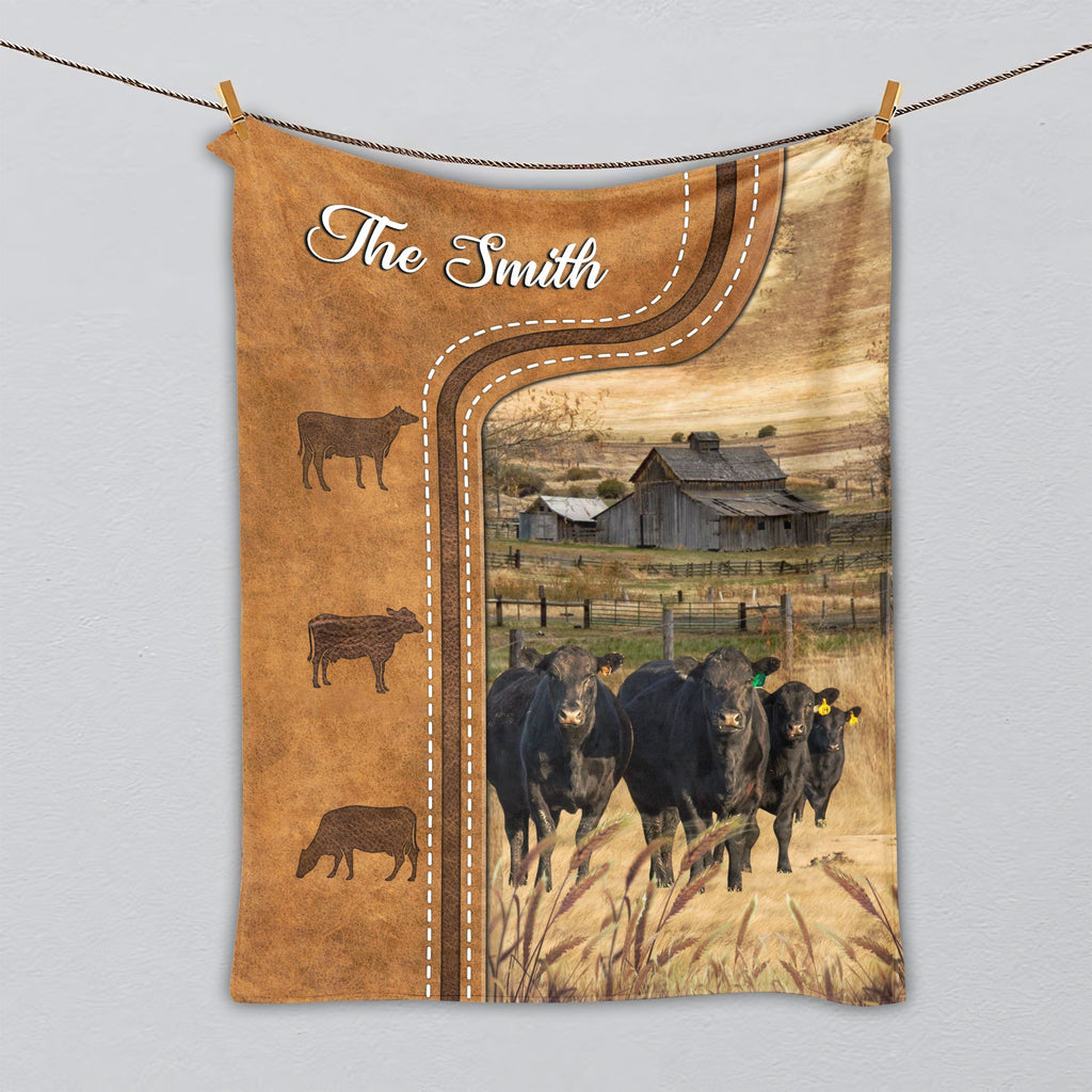Personalized Black Angus Cattle In Field Farmhouse Blanket