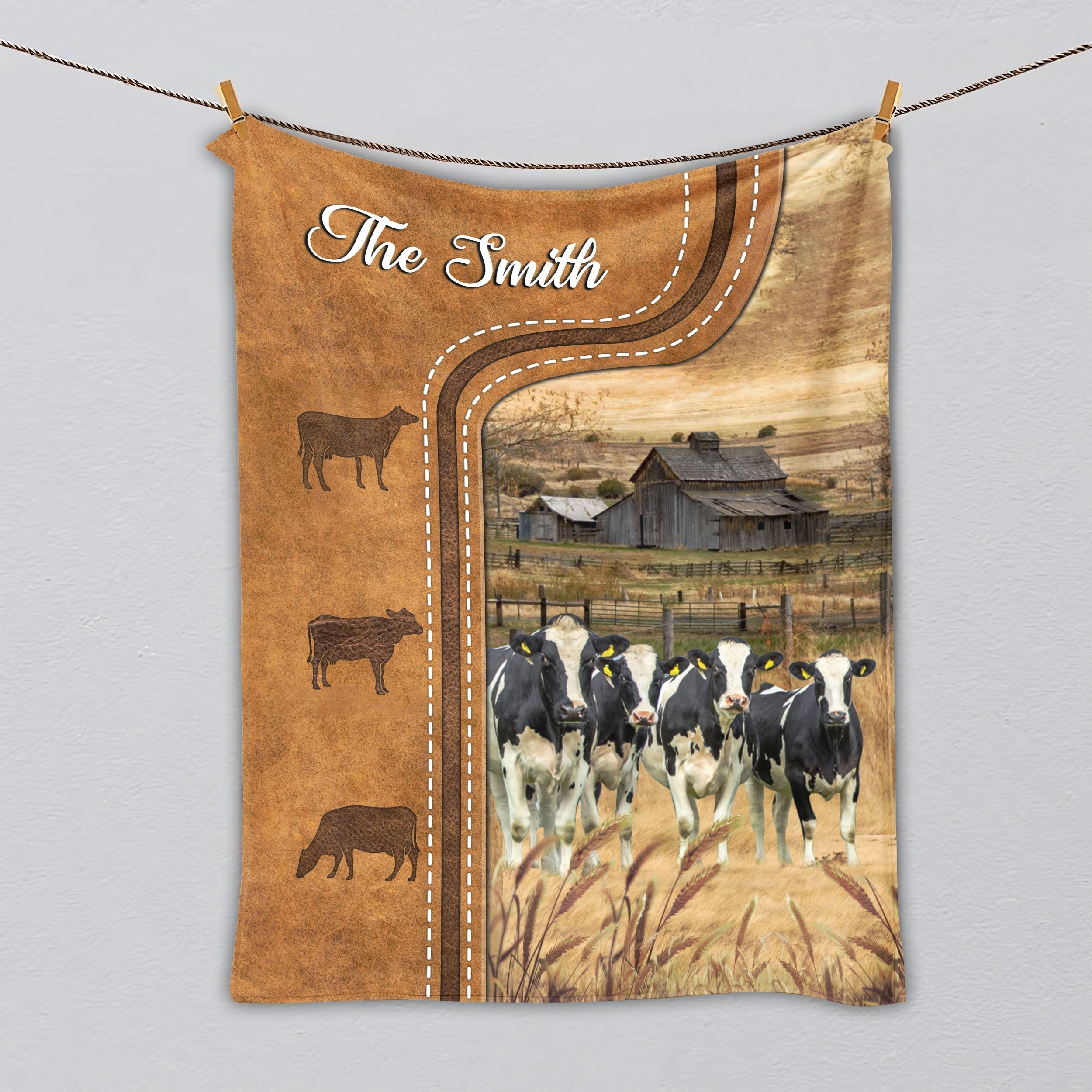 Personalized Holstein Cattle In Field Farmhouse Blanket