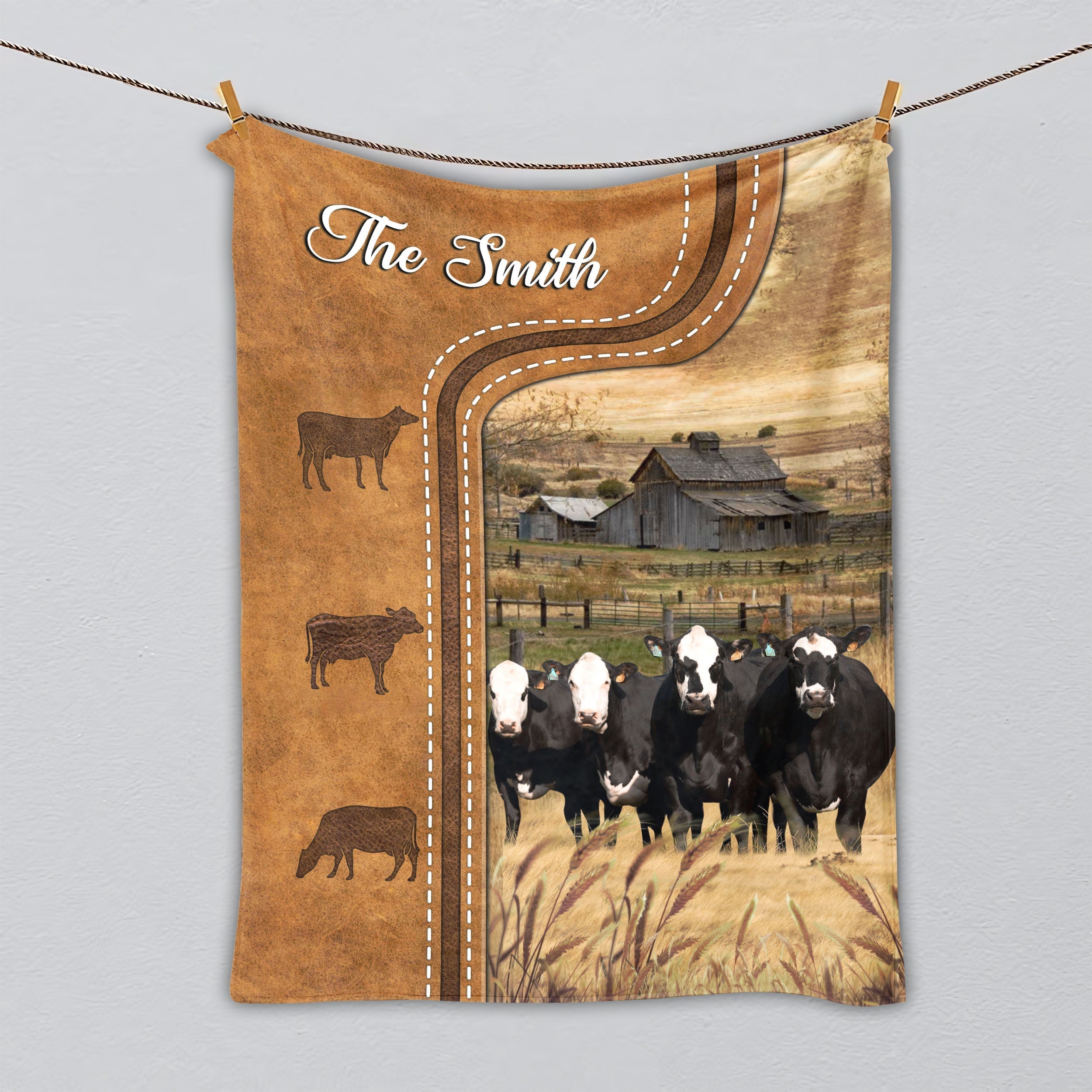 Personalized Black Baldy Cattle In Field Farmhouse Blanket