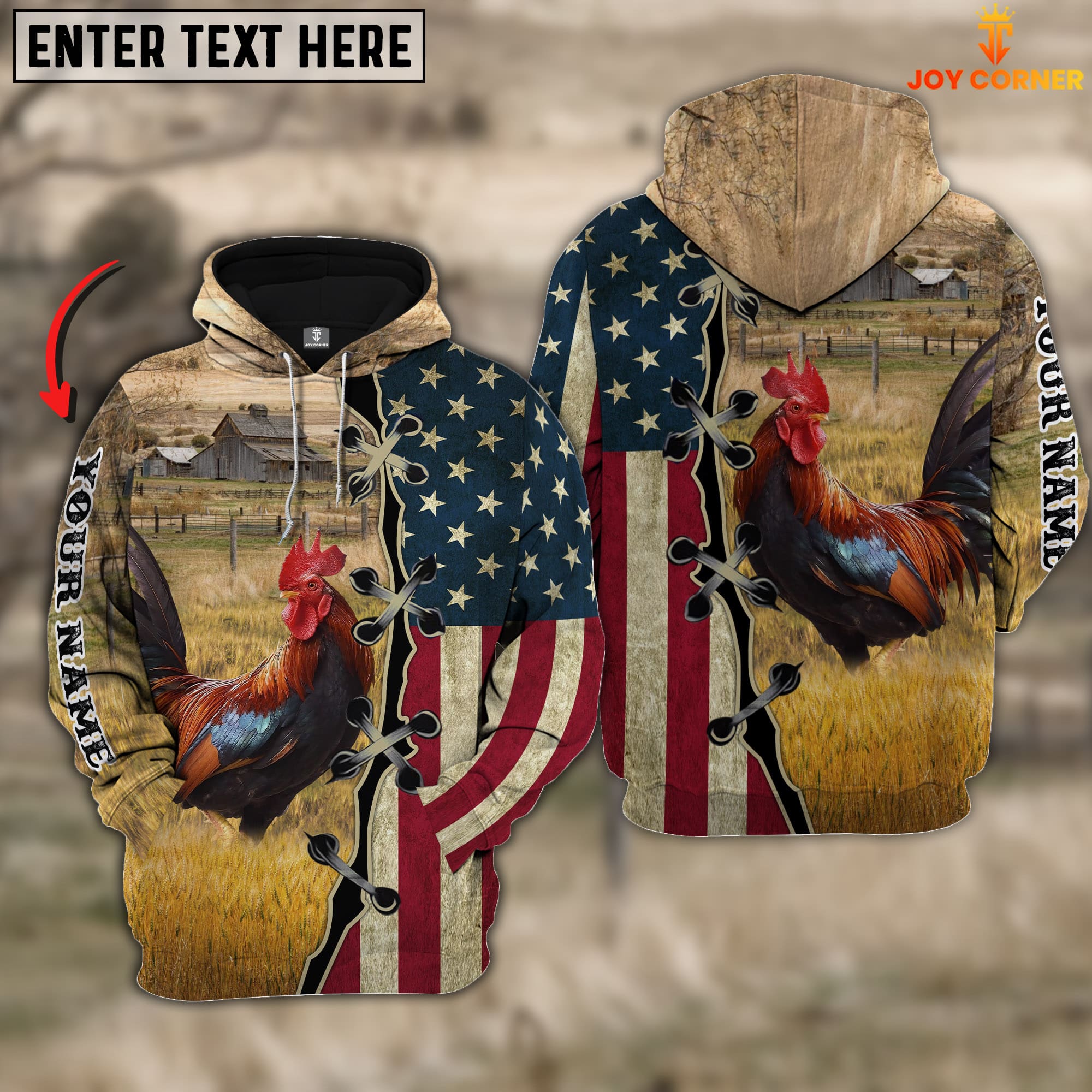 Chicken On Farms Custom Name American Flag 3D Shirt