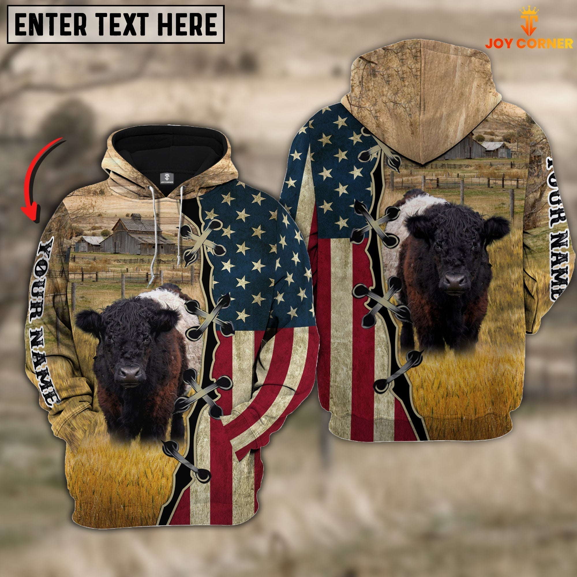 Belted Galloway On Farms Custom Name American Flag 3D Shirt