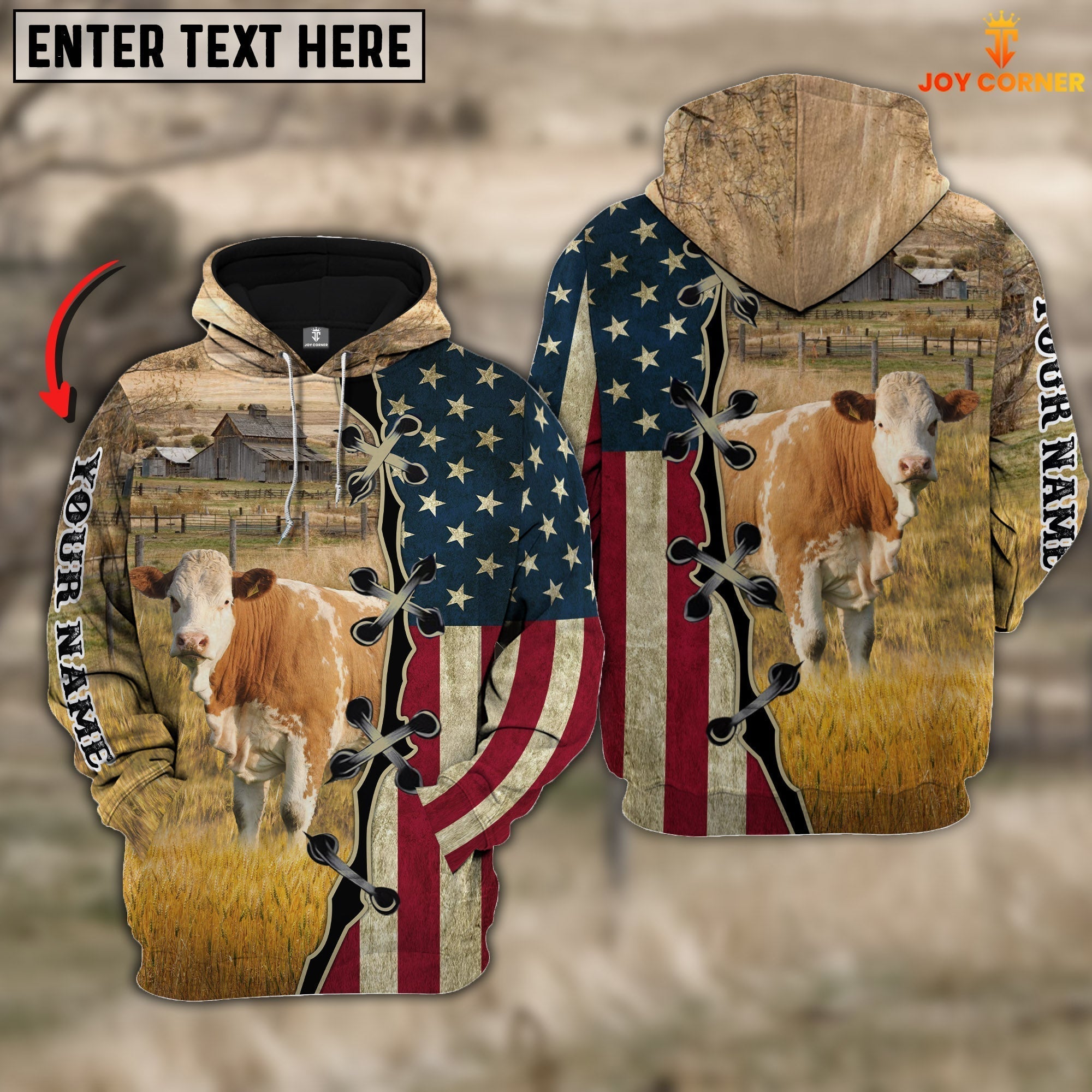 Simmental On Farms Custom Name American Flag 3D Shirt