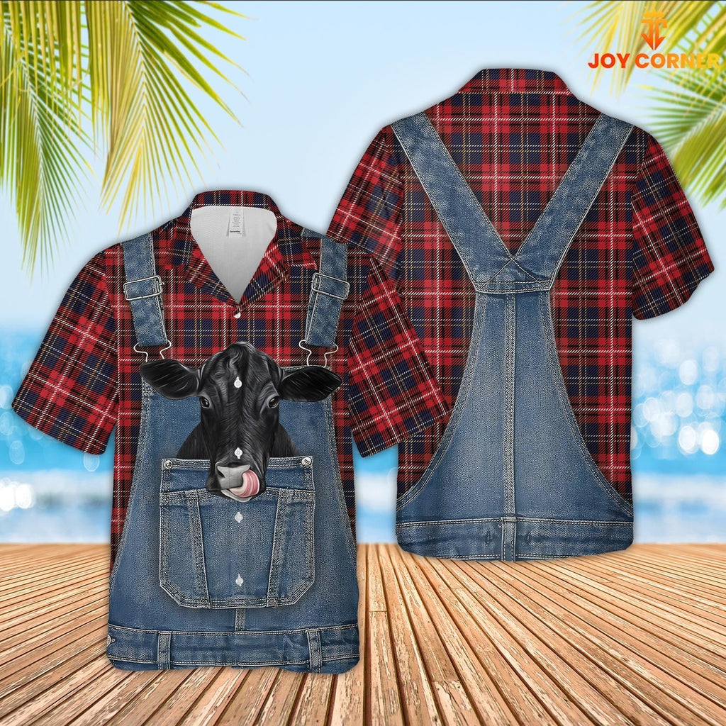 Unique Black Angus Red Plaid Pattern 3D Shirts