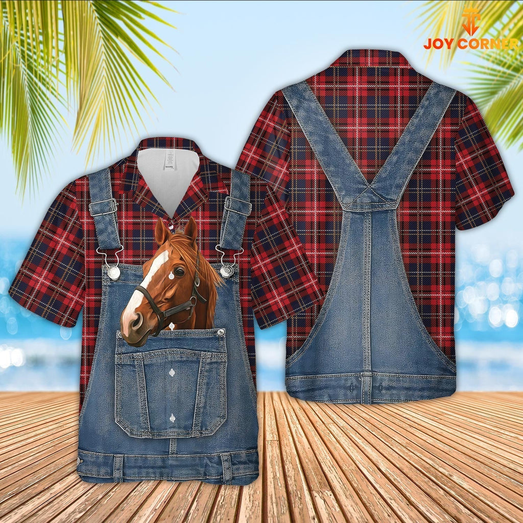 Unique Horse Red Plaid Pattern 3D Shirts