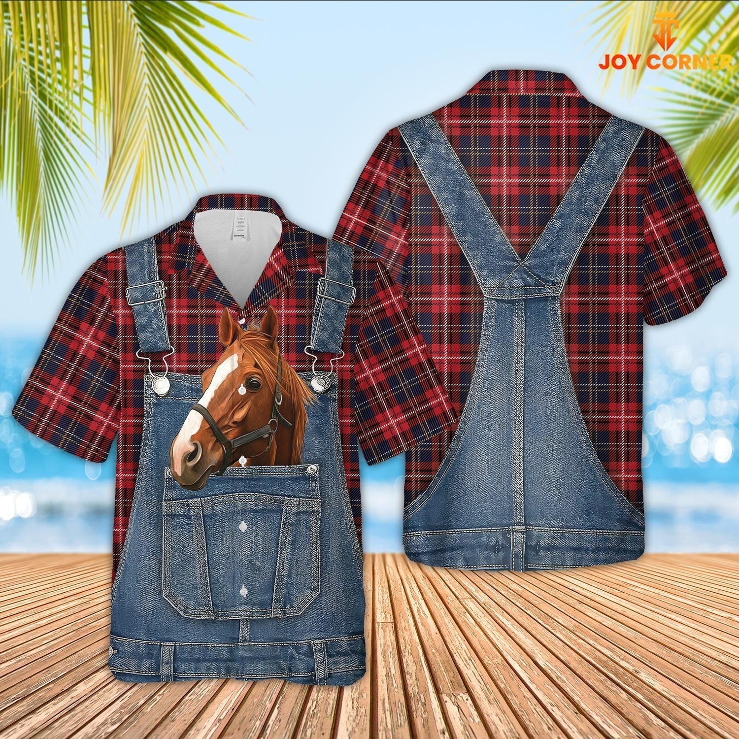 Unique Horse Red Plaid Pattern 3D Shirts