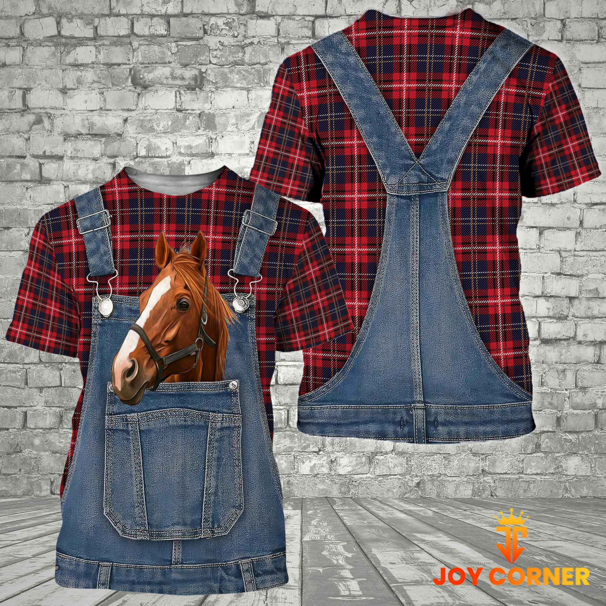 Unique Horse Red Plaid Pattern 3D Shirts