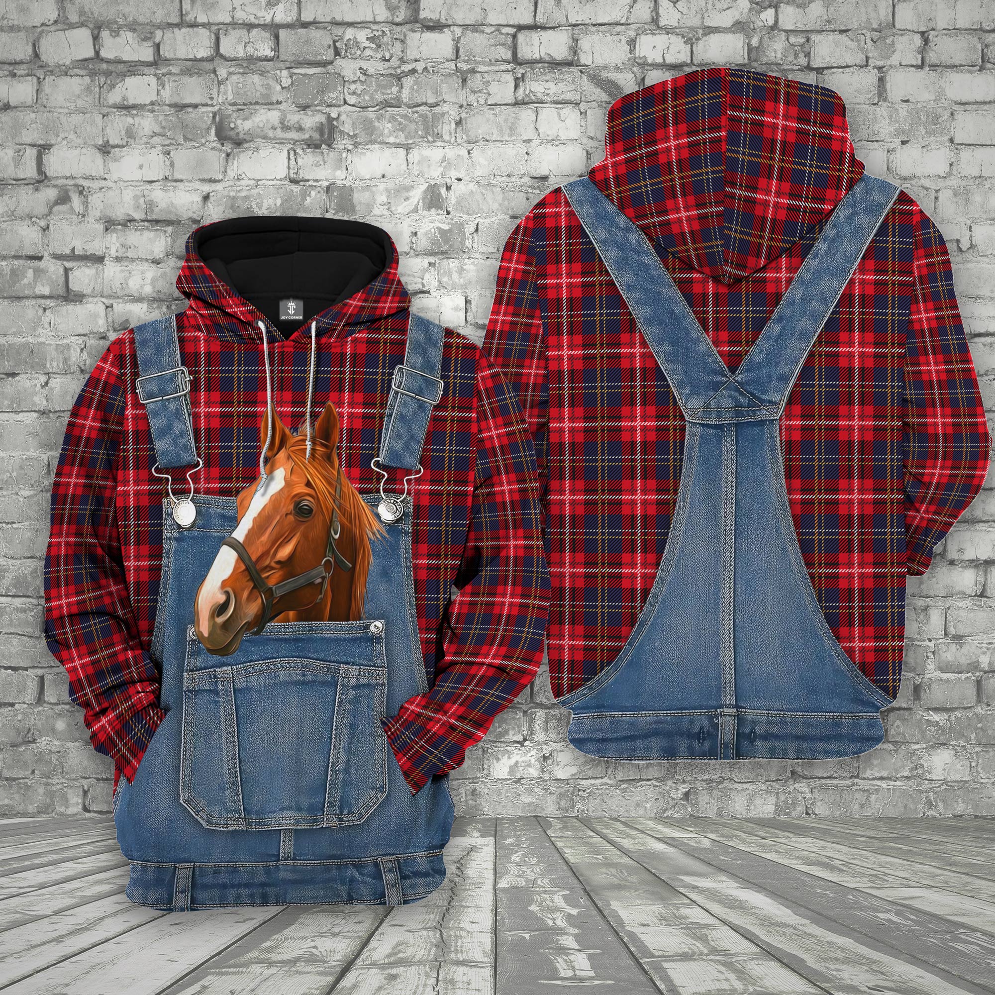 Unique Horse Red Plaid Pattern 3D Shirts