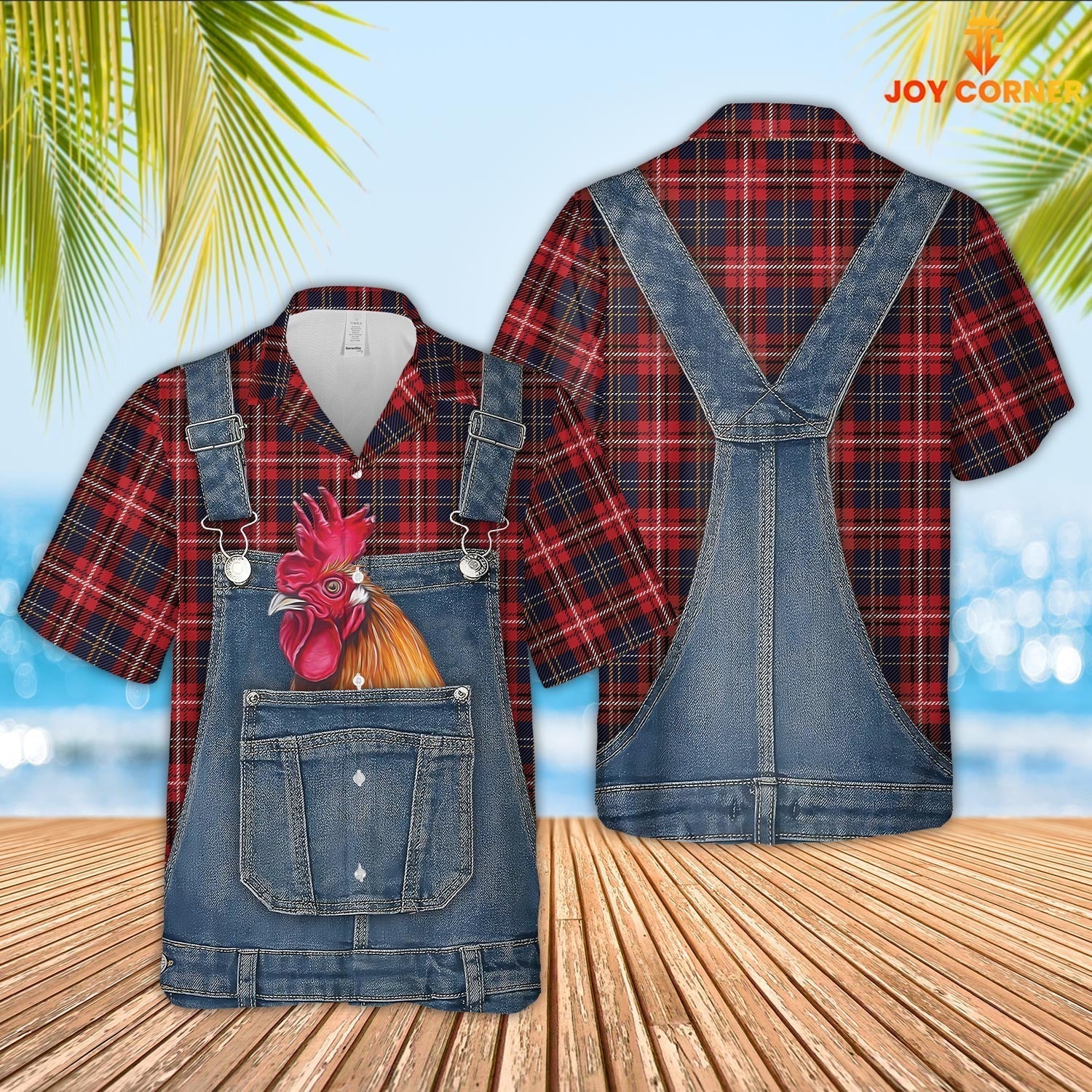 Unique Rooster Red Plaid Pattern 3D Shirts