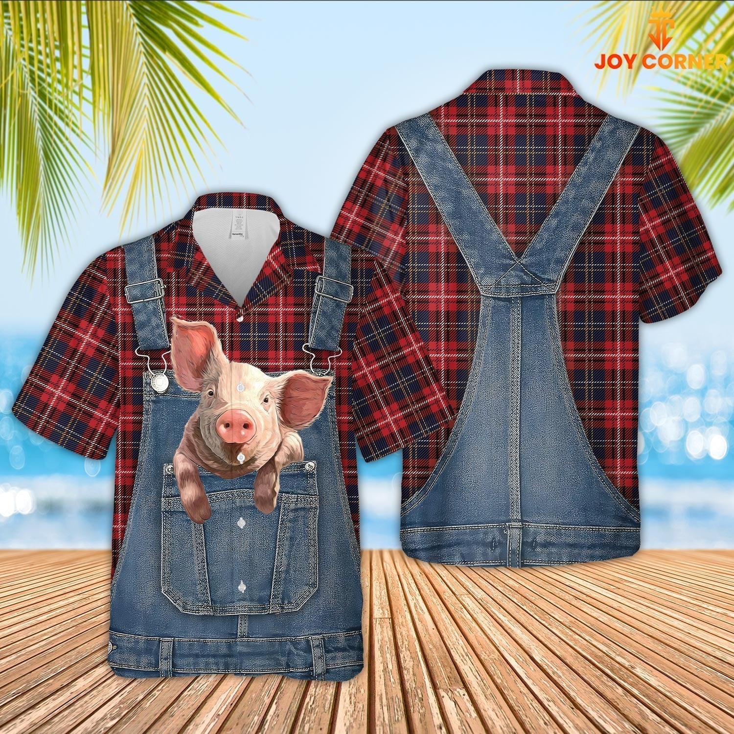 Unique Pig Red Plaid Pattern 3D Shirts