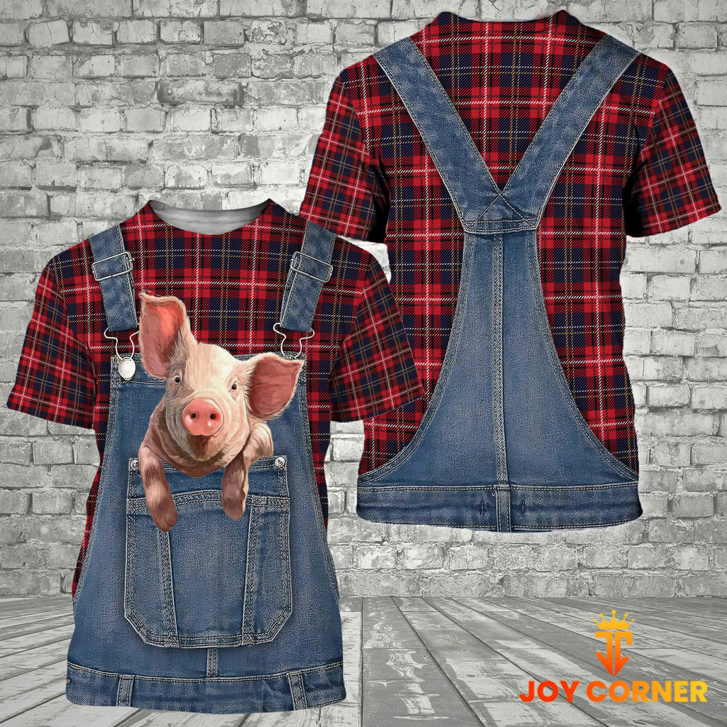 Unique Pig Red Plaid Pattern 3D Shirts