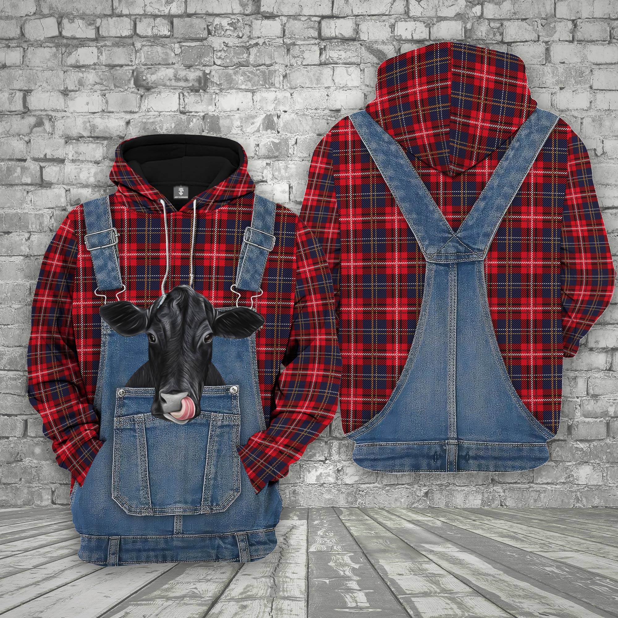 Unique Black Angus Red Plaid Pattern 3D Shirts