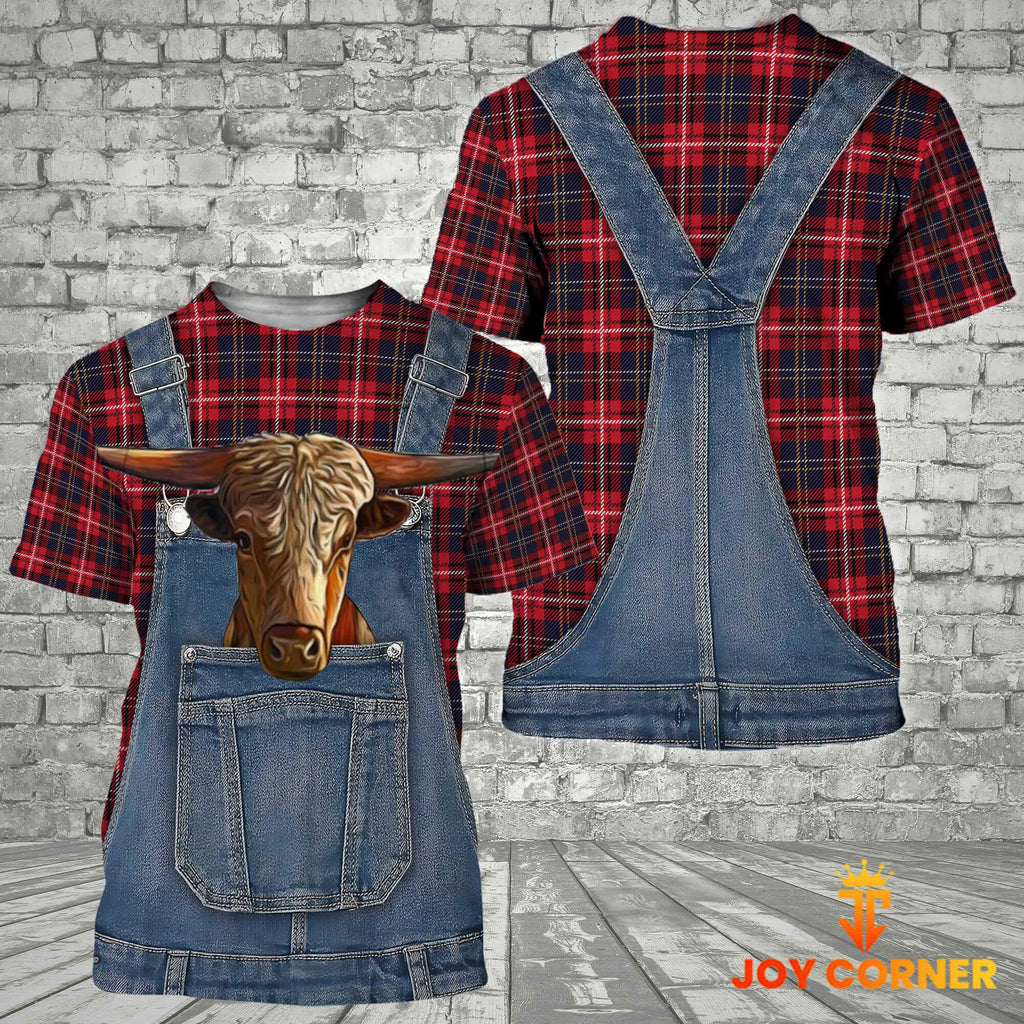 Unique Texas Longhorn Red Plaid Pattern 3D Shirts