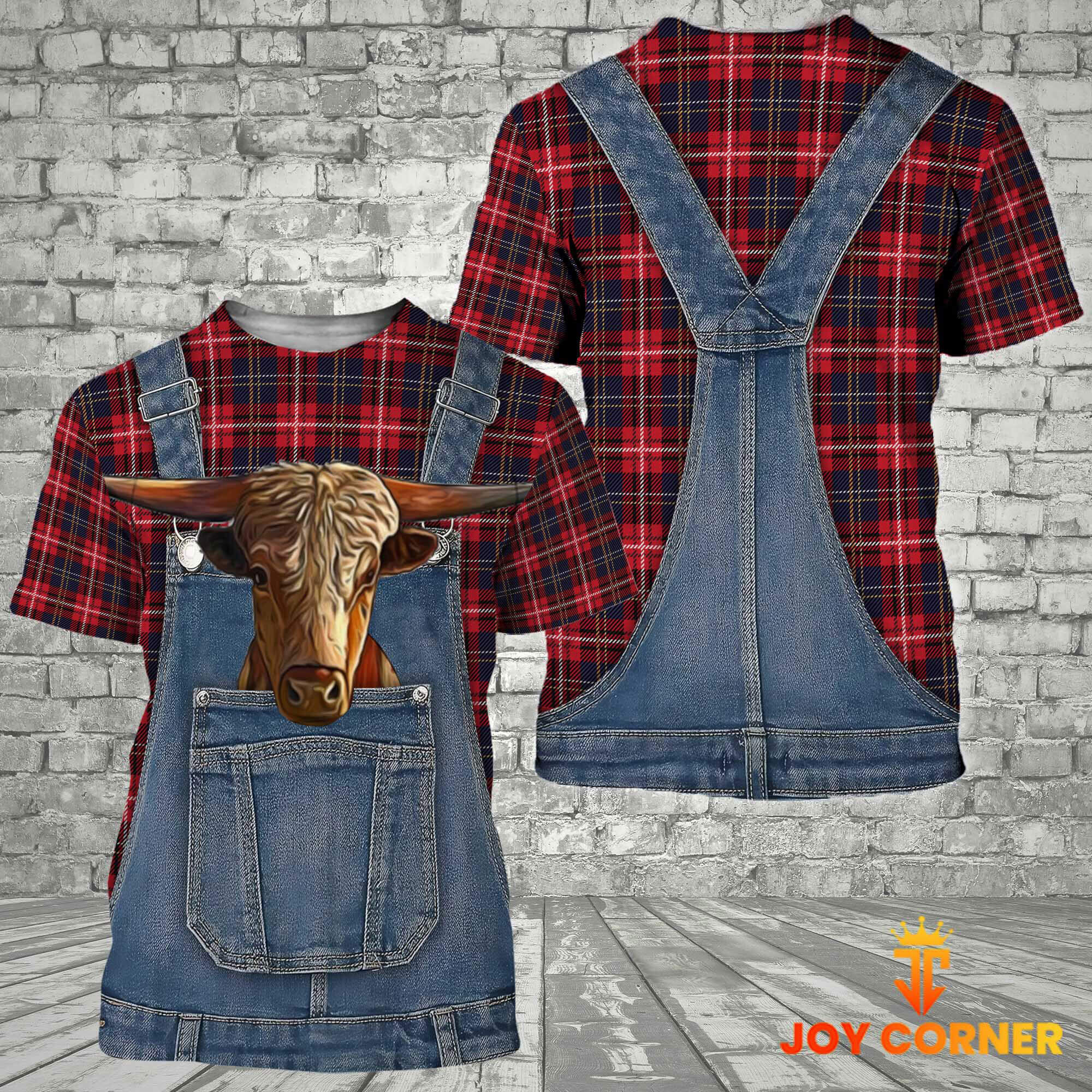 Unique Texas Longhorn Red Plaid Pattern 3D Shirts