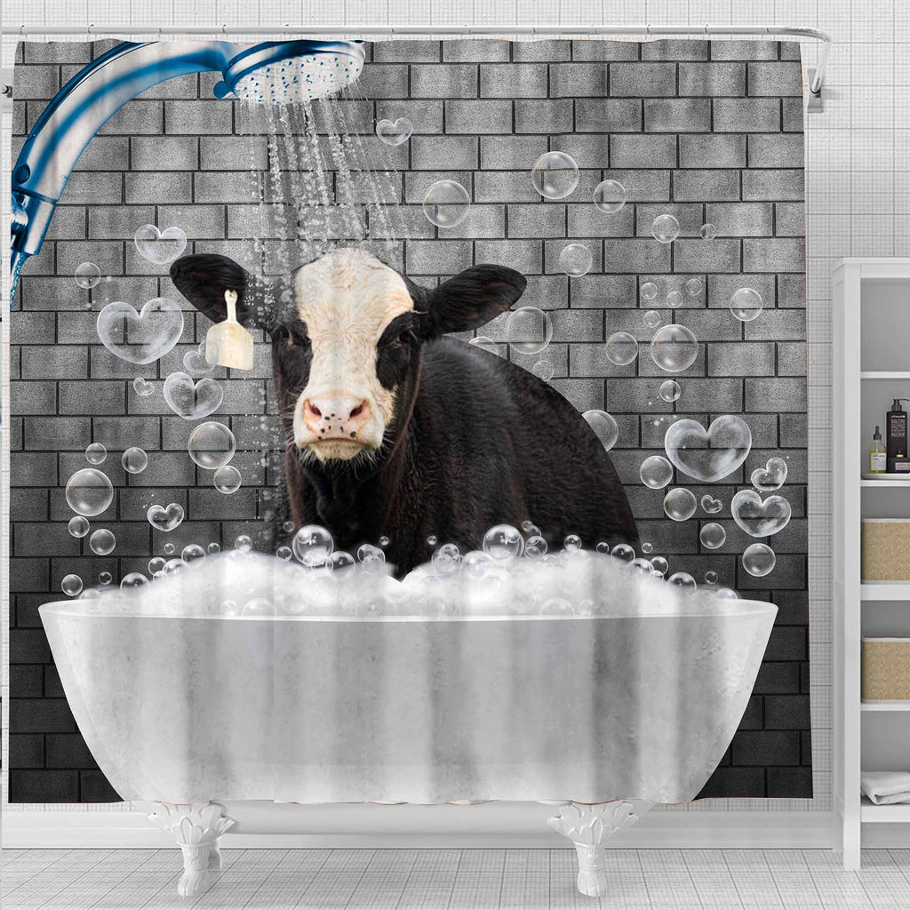 Black Hereford Brick Wall 3D Shower Curtain