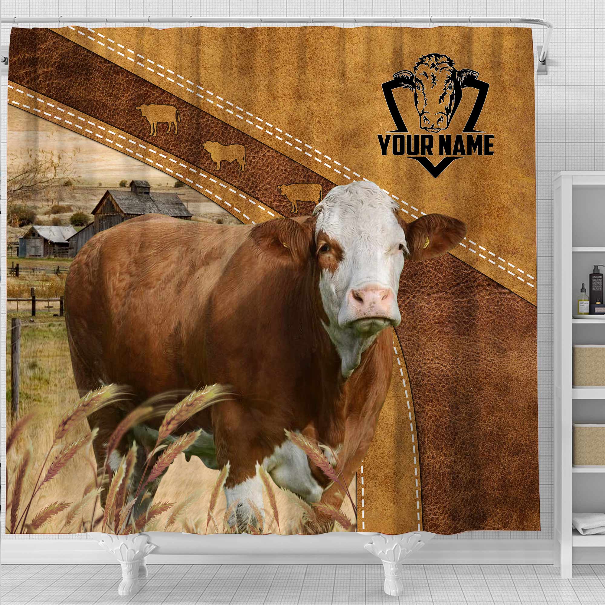 Custom Name Simmental Pattern Shower Curtain