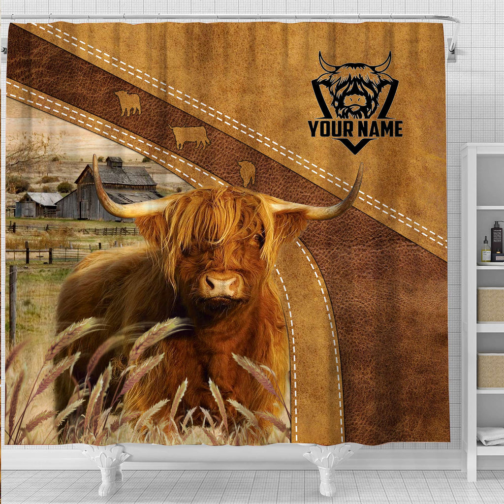Custom Name Highland Cattle Pattern Shower Curtain