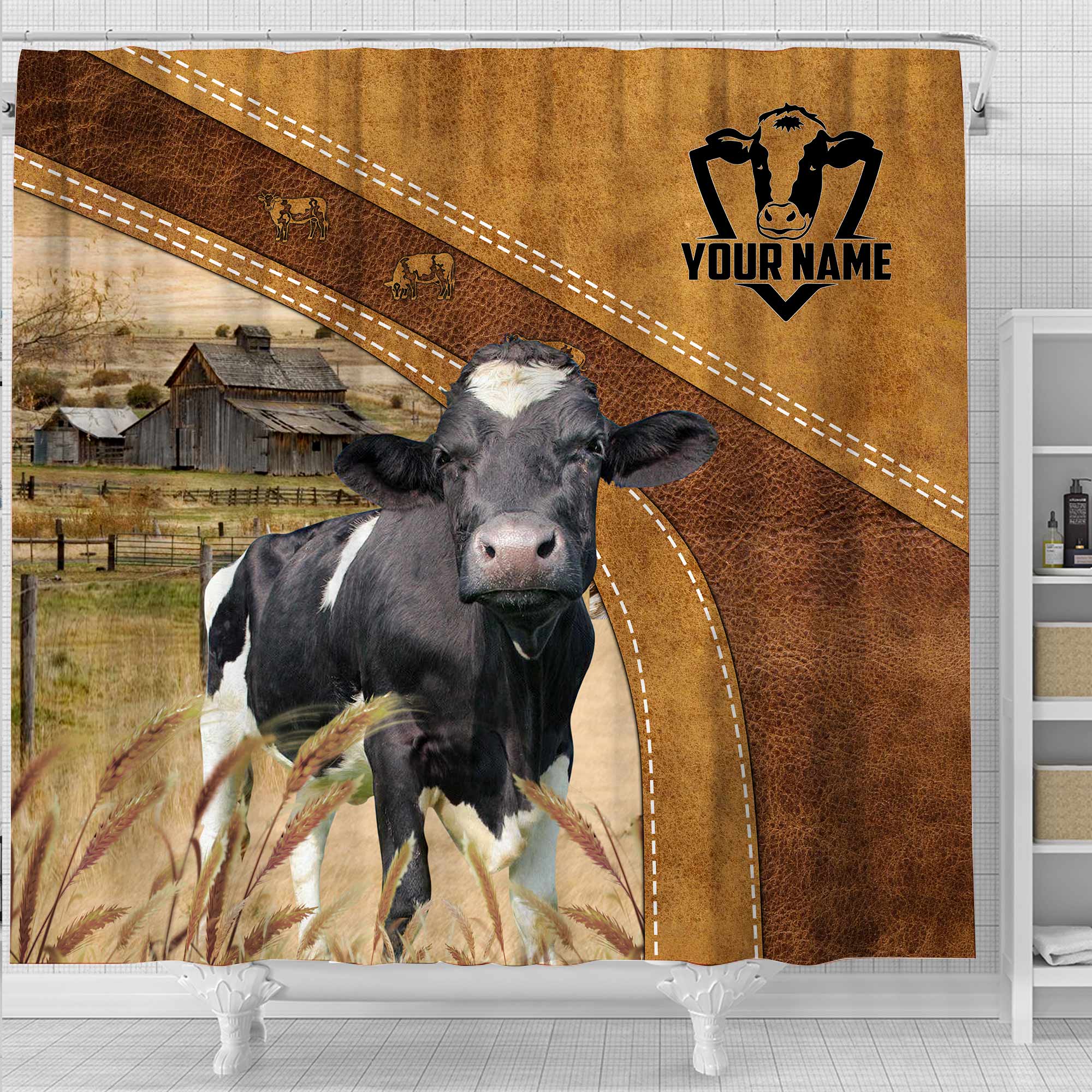 Custom Name Holstein Pattern Shower Curtain