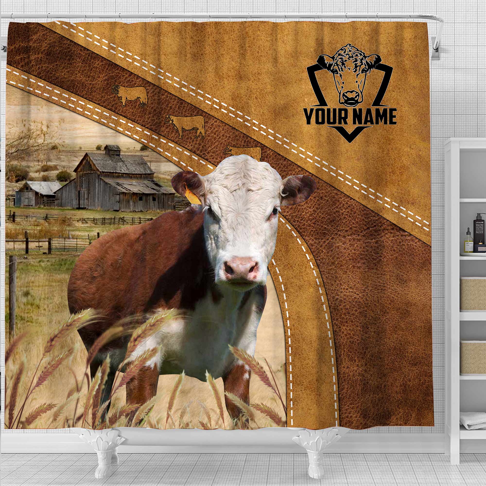 Custom Name Hereford Pattern Shower Curtain