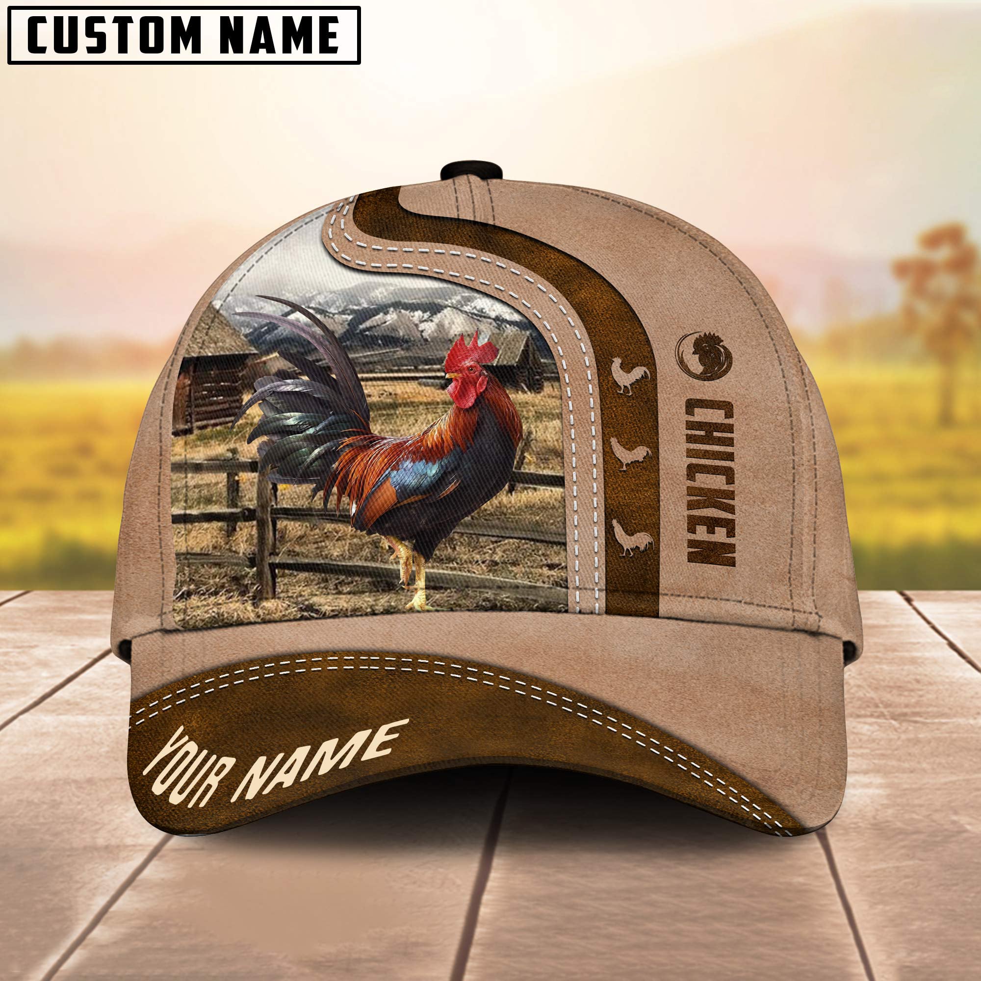 Chicken Custom Name Light Brown Cap