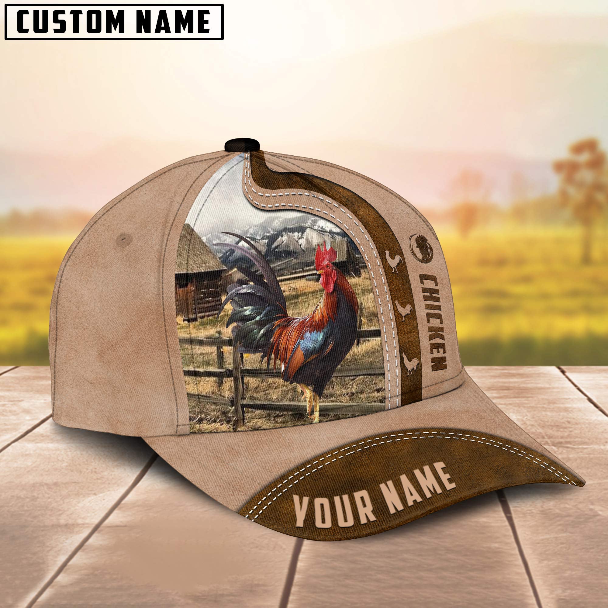 Chicken Custom Name Light Brown Cap