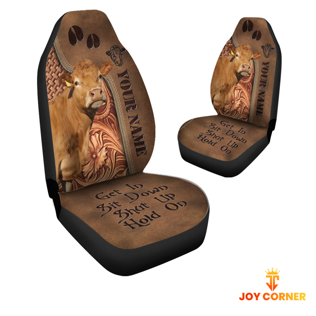 Limousin Leather Carving Customized Name Car Seat Cover Set