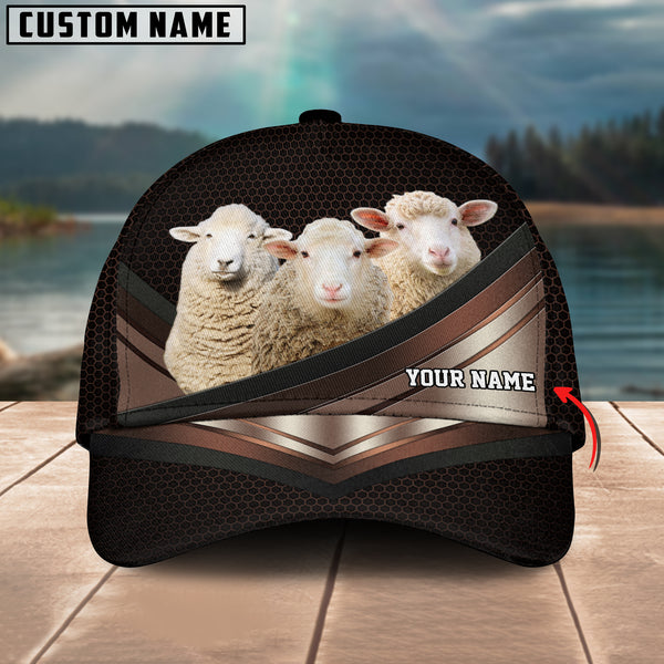 Happiness Sheep Customized Name Brown 3D Classic Cap