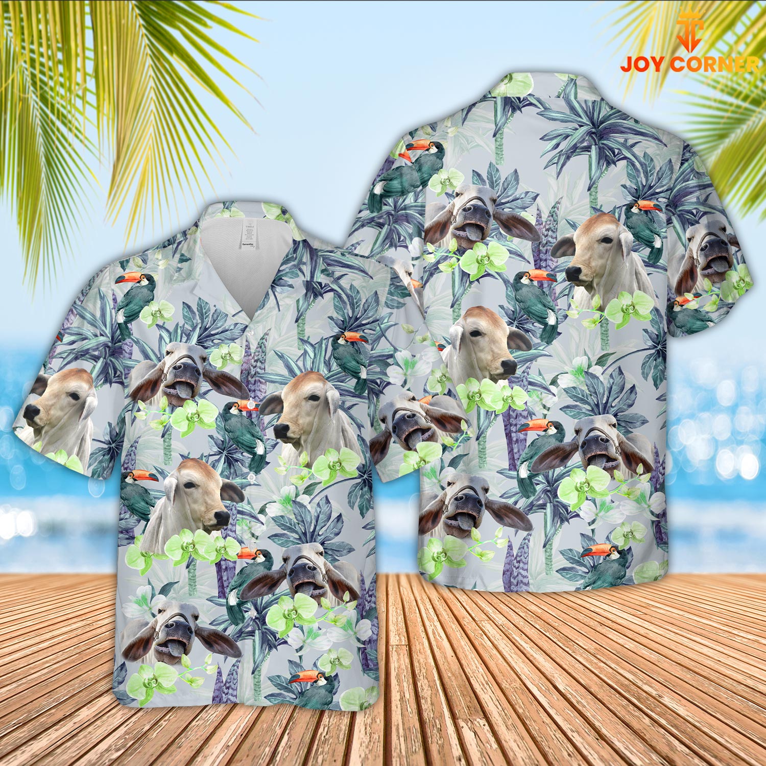 Brahman Cattle Flower Pattern 3D Hawaiian Shirt