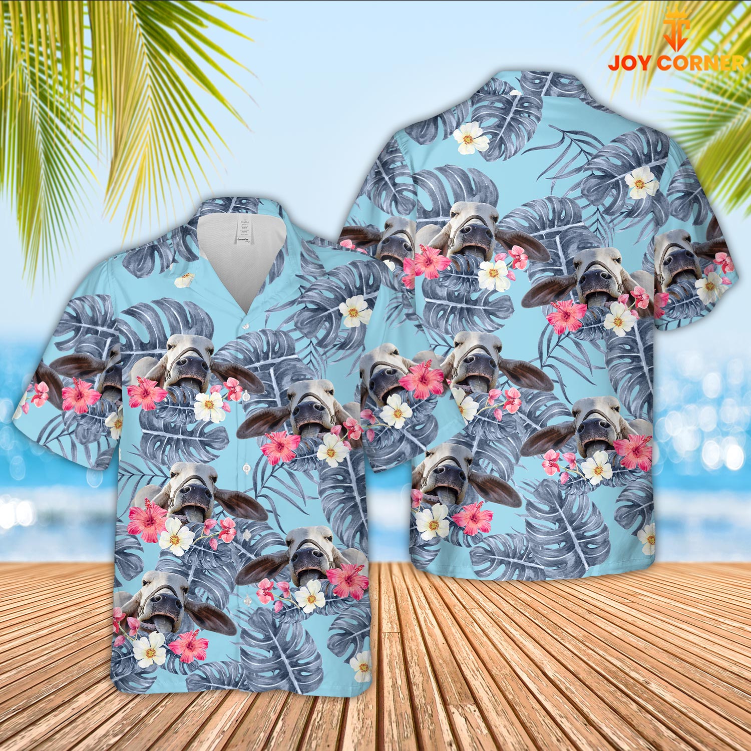 Brahman Cattle Sierra Blue Pattern 3D Hawaiian Shirt
