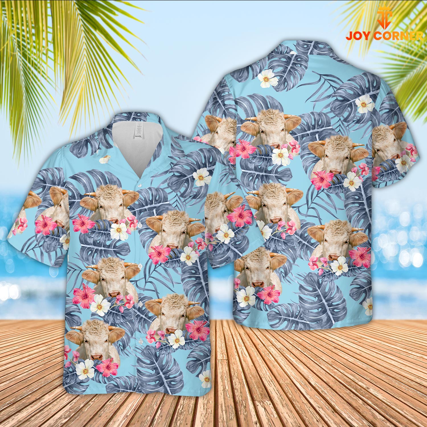 Charolais Sierra Blue Pattern 3D Hawaiian Shirt