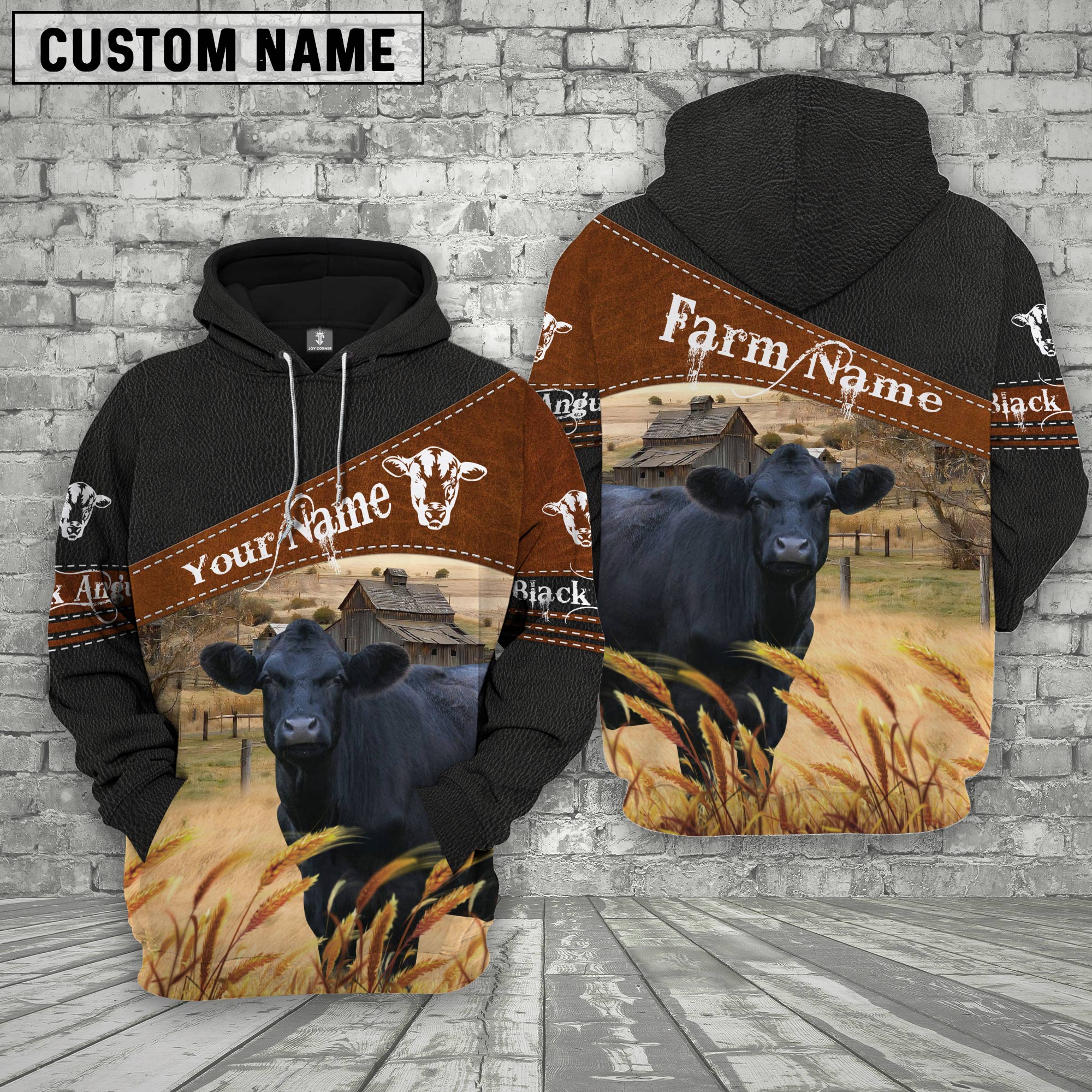 Black Angus On Farms Custom Name Printed 3D Black Hoodie