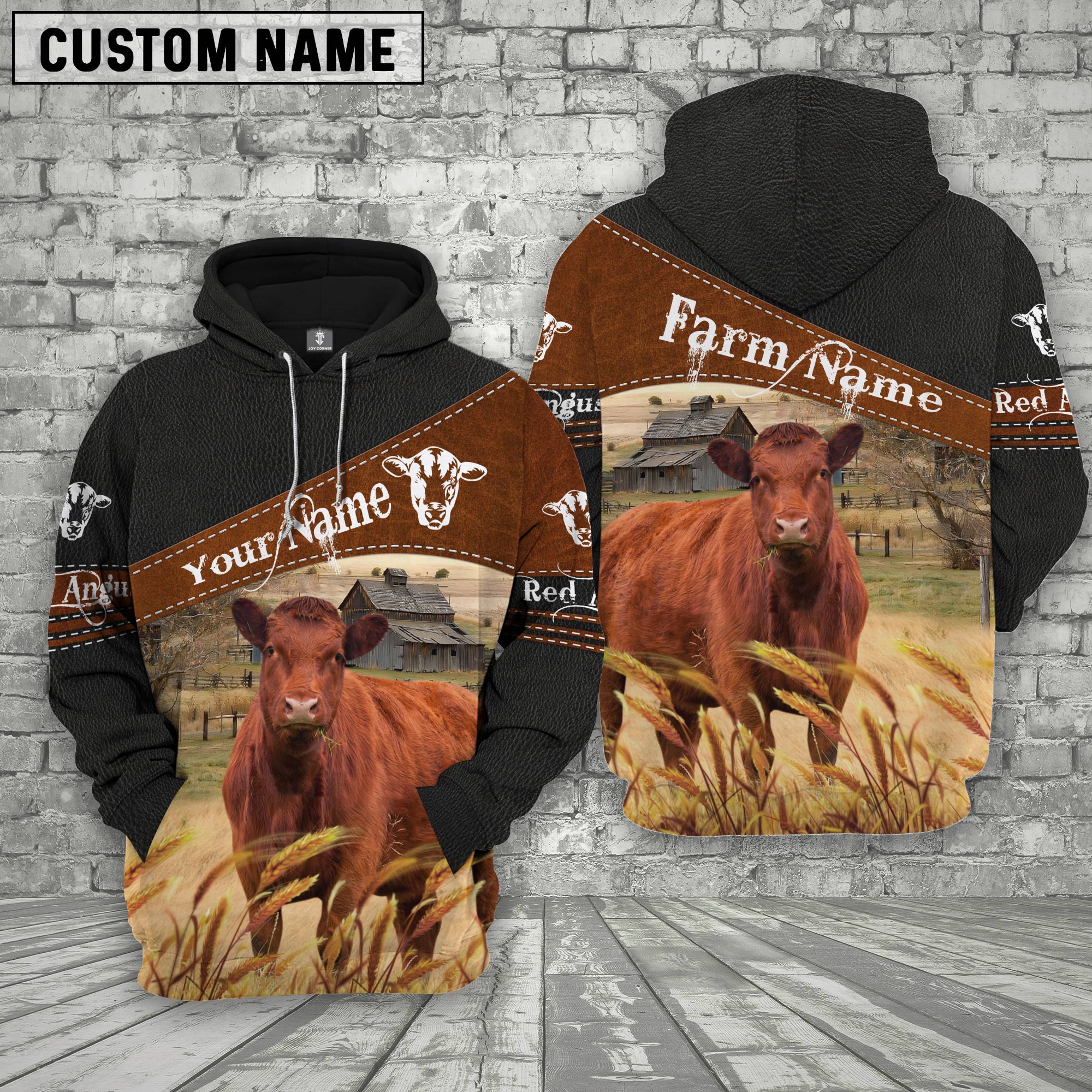 Red Angus On Farms Custom Name Printed 3D Black Hoodie