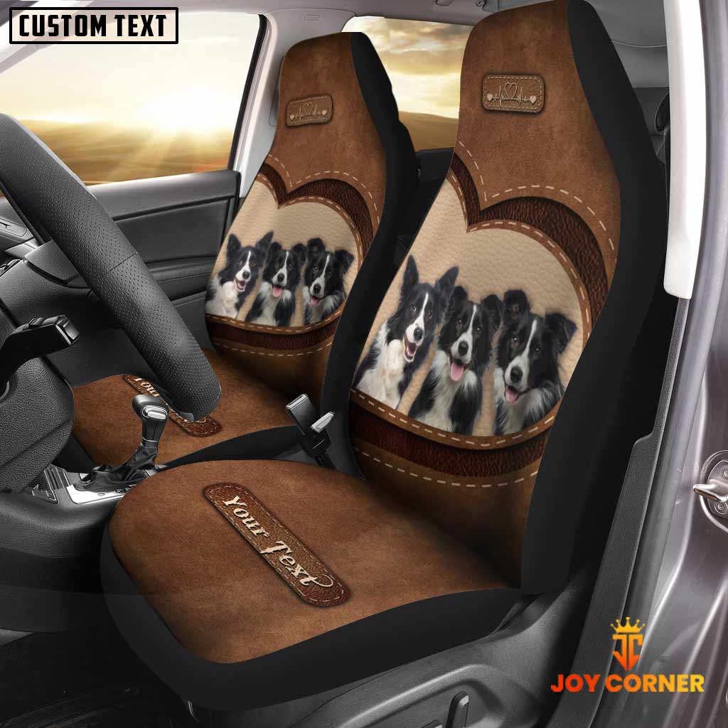 Border Collie Pattern Customized Name Heart Car Seat Cover Set