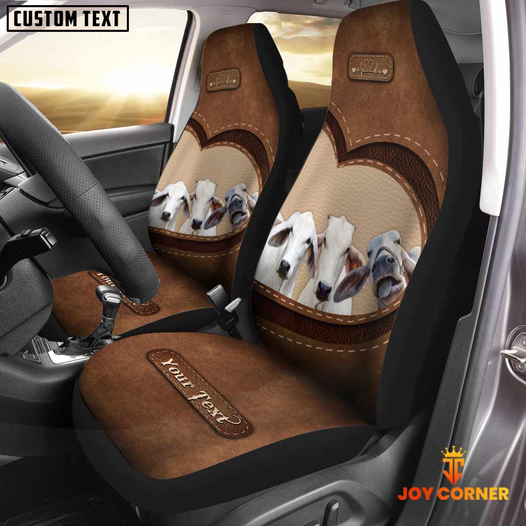 Brahman Cattle Pattern Customized Name Heart Car Seat Cover Set