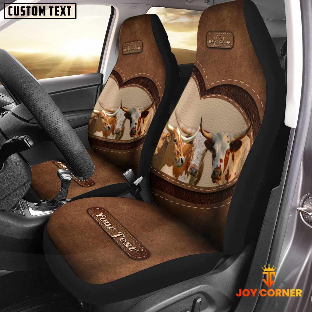 Texas Longhorn Pattern Customized Name Heart Car Seat Cover Set