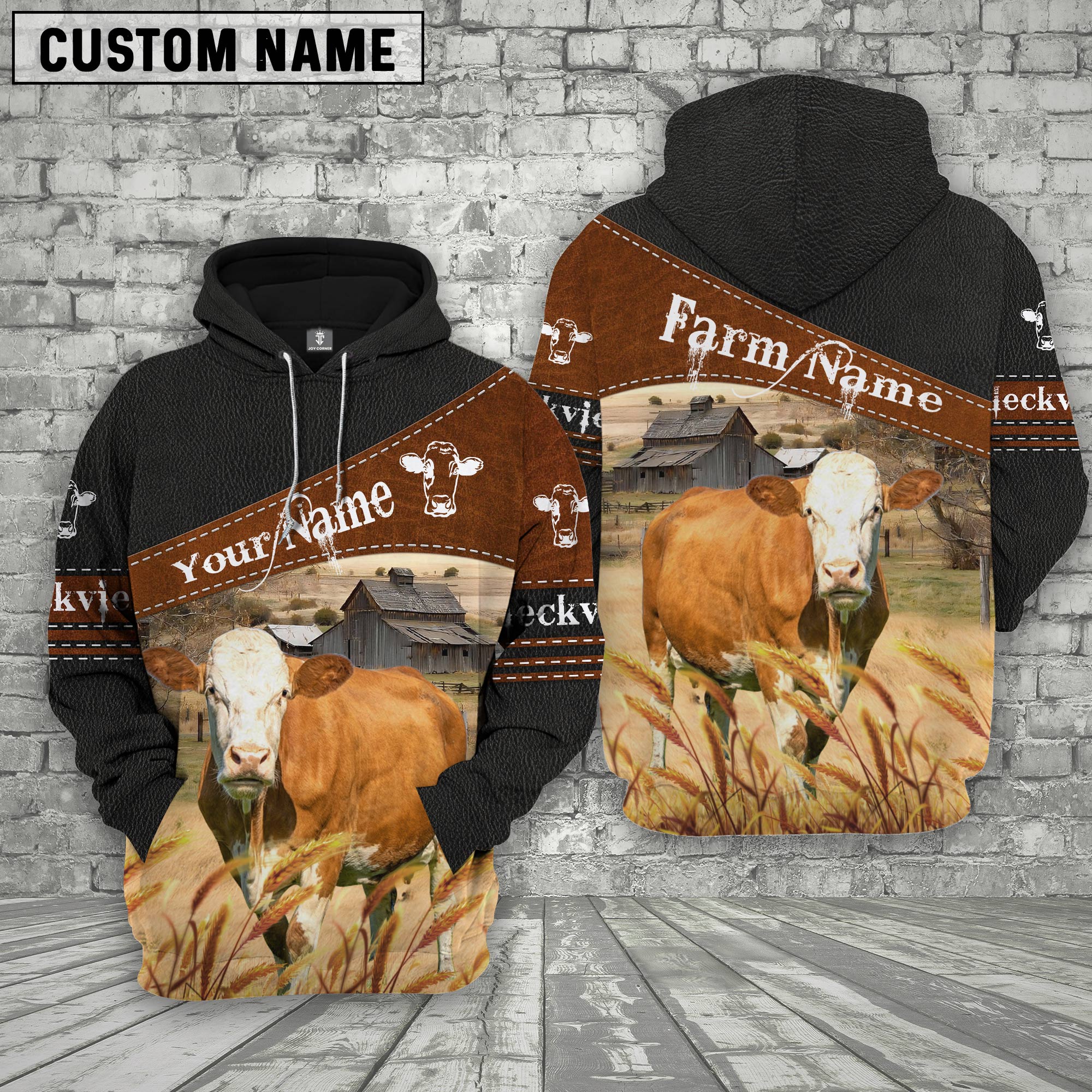 Fleckvieh On Farm Custom Name Printed 3D Black Hoodie
