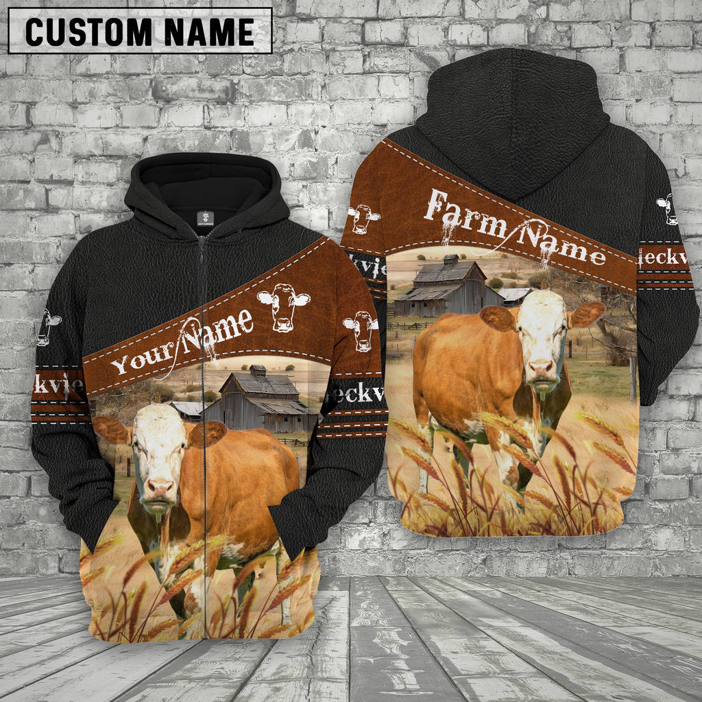 Fleckvieh On Farm Custom Name Printed 3D Black Hoodie