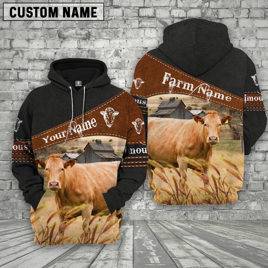 Limousin On Farm Custom Name Printed 3D Black Hoodie