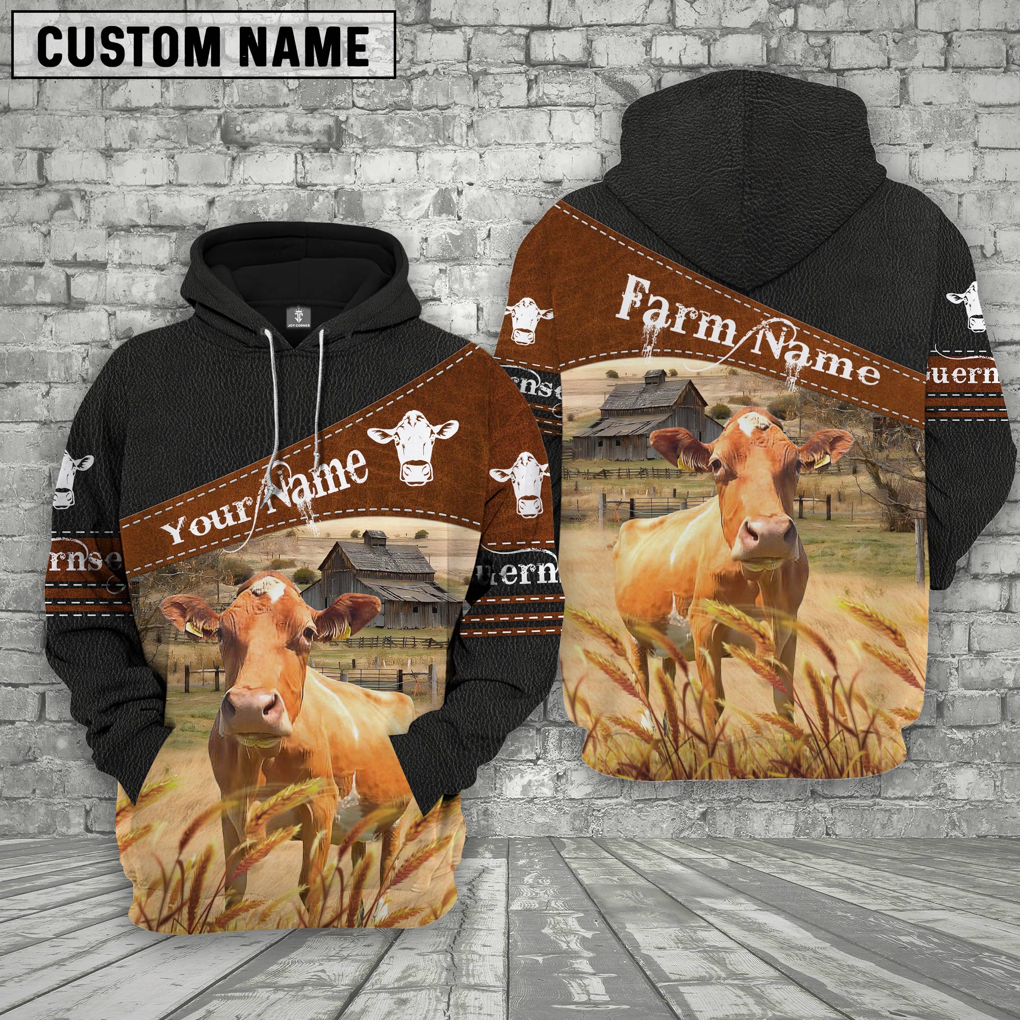 Guernsey On Farm Custom Name Printed 3D Black Hoodie