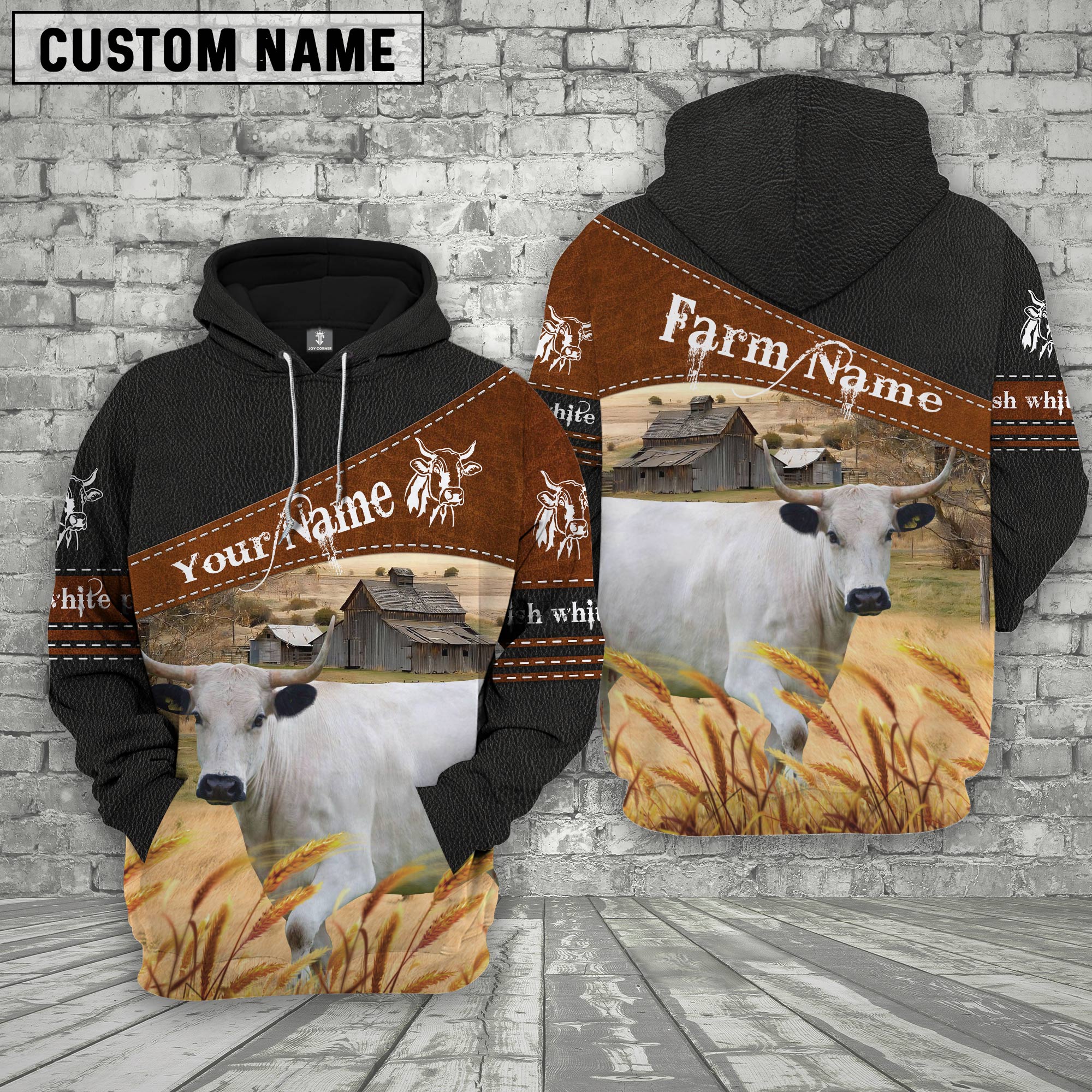 British White Park On Farm Custom Name Printed 3D Black Hoodie