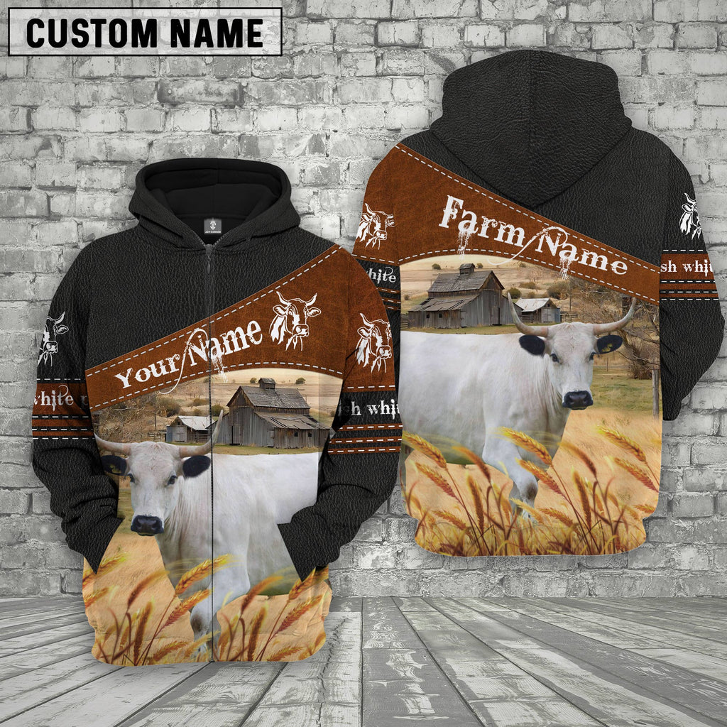 British White Park On Farm Custom Name Printed 3D Black Hoodie