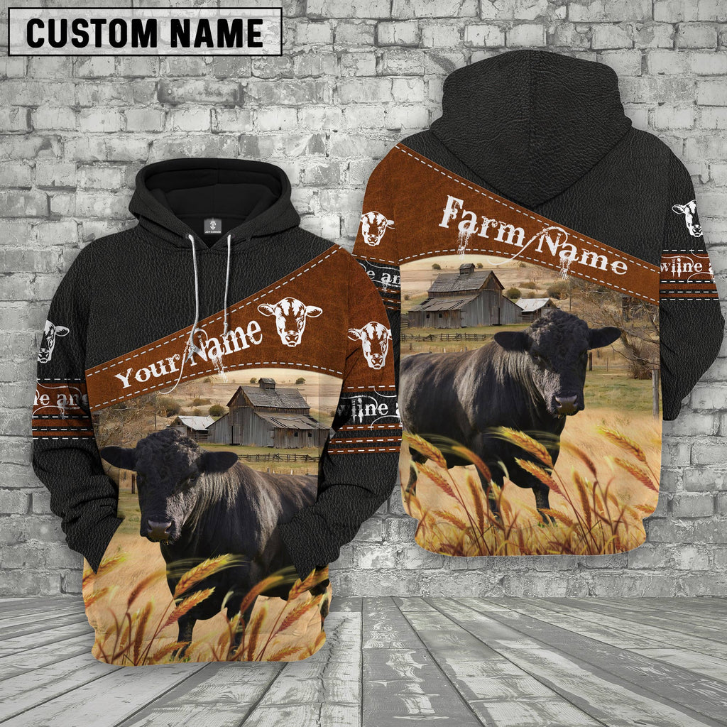Lowline Angus On Farm Custom Name Printed 3D Black Hoodie