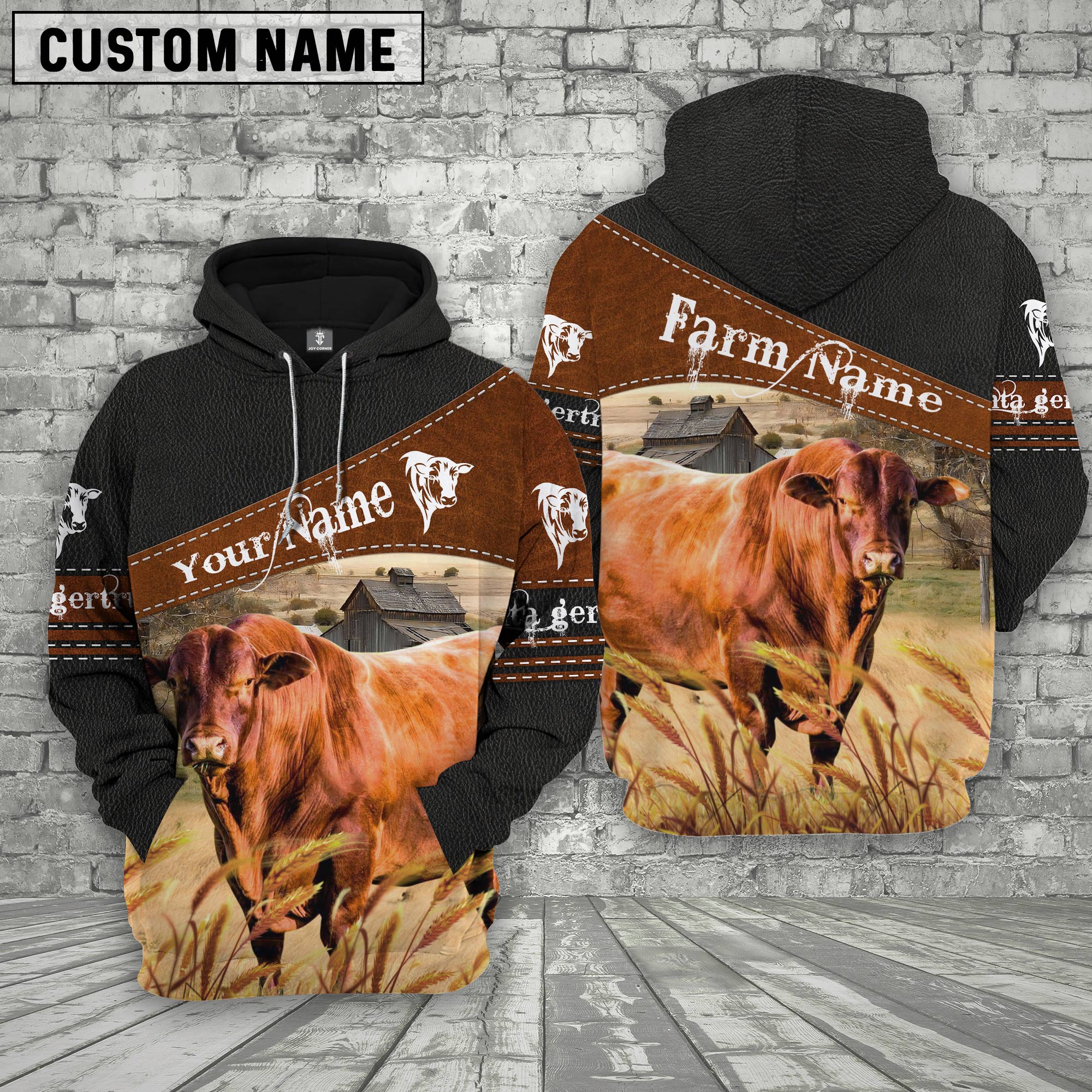 Santa Gertrudis On Farm Custom Name Printed 3D Black Hoodie