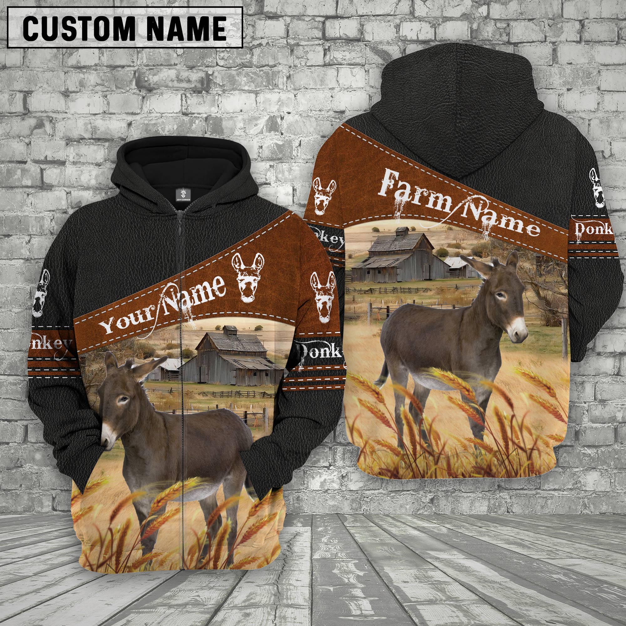 Donkey On Farm Custom Name Printed 3D Black Hoodie