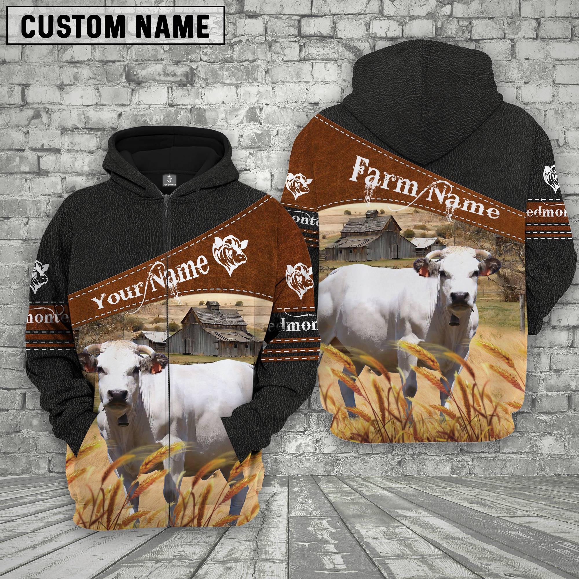 Piedmontese On Farm Custom Name Printed 3D Black Hoodie