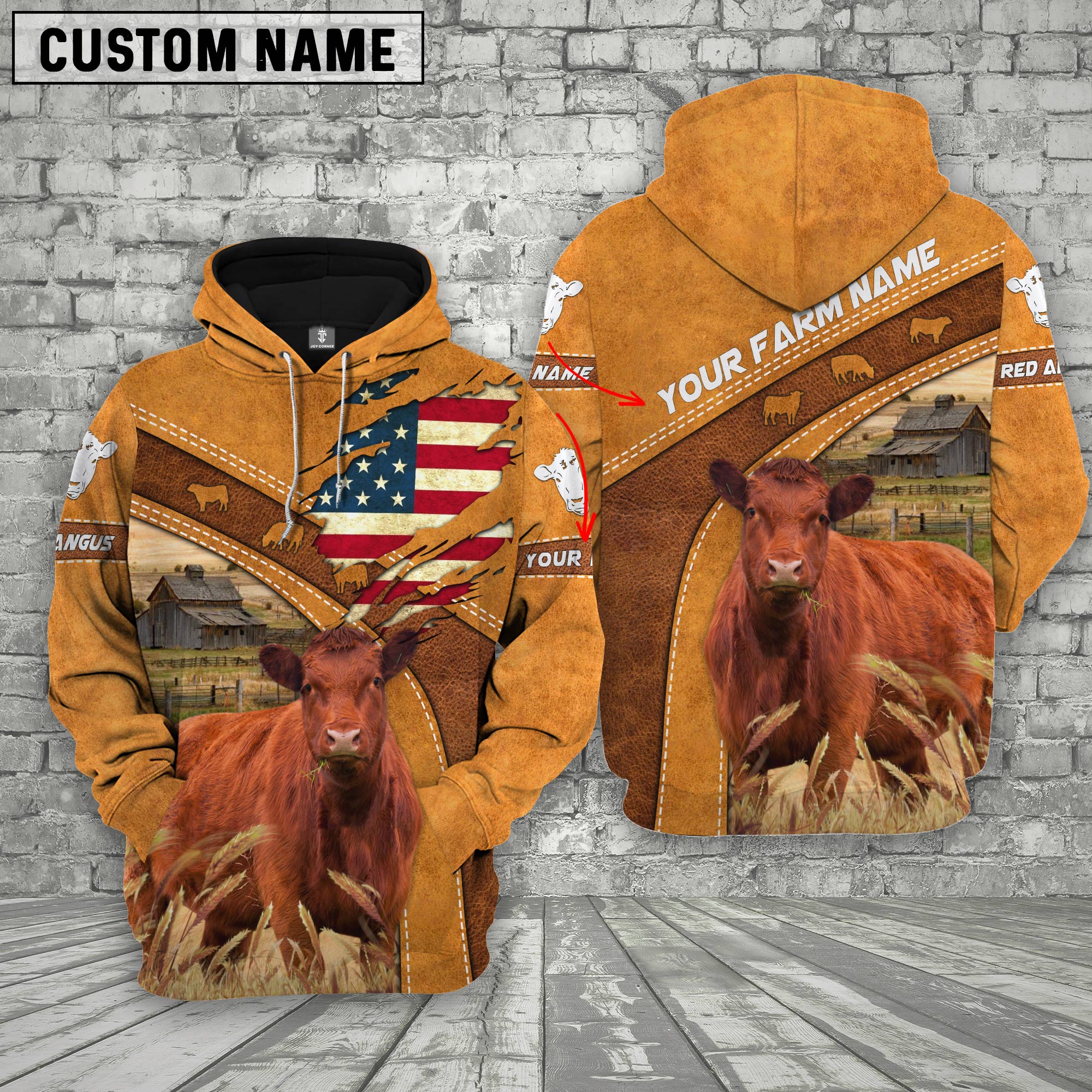 Personalized Name 3D Red Angus Flag Hoodie