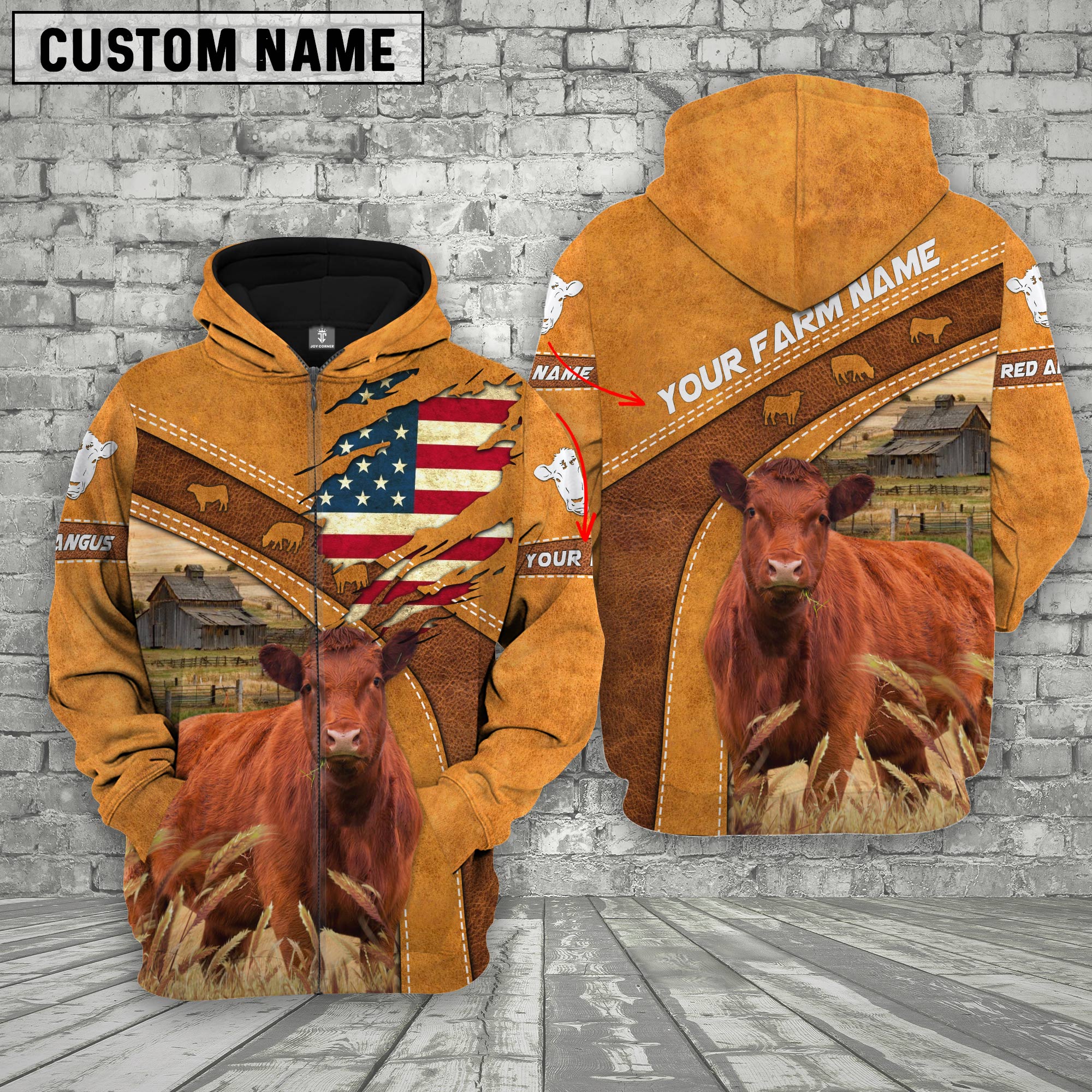 Personalized Name 3D Red Angus Flag Hoodie