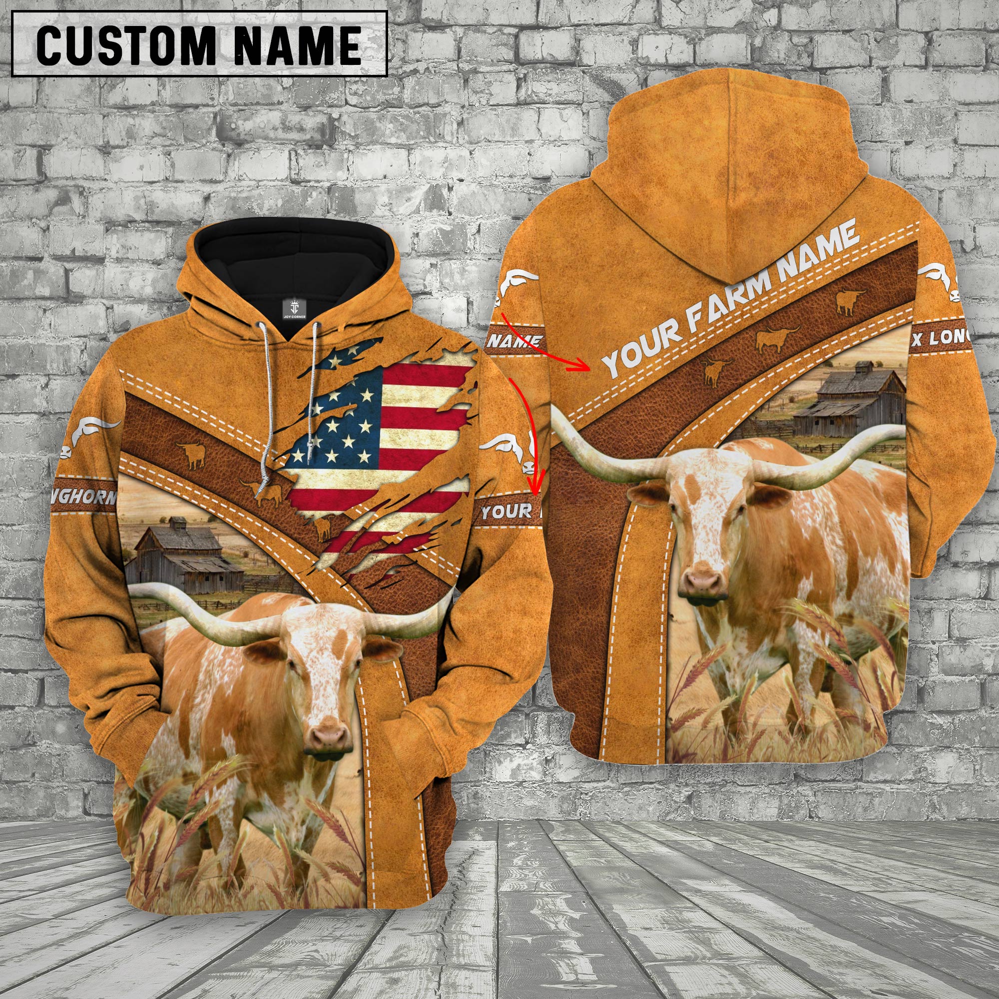 Personalized Name 3D Texas Longhorn Flag Hoodie