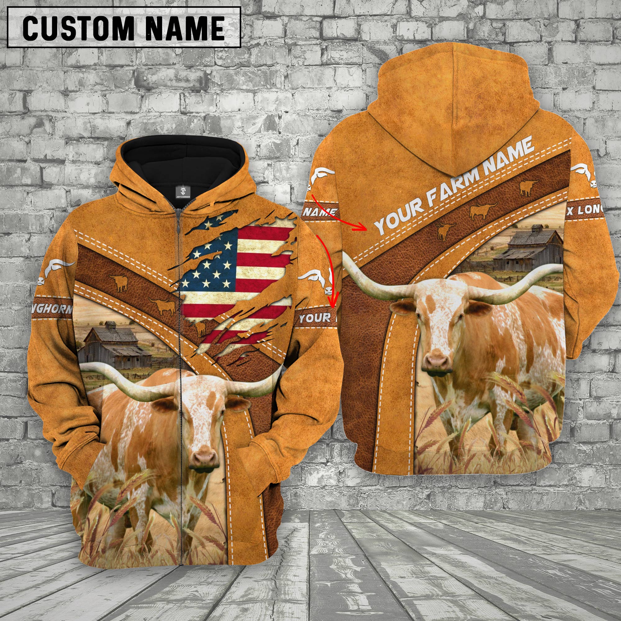 Personalized Name 3D Texas Longhorn Flag Hoodie