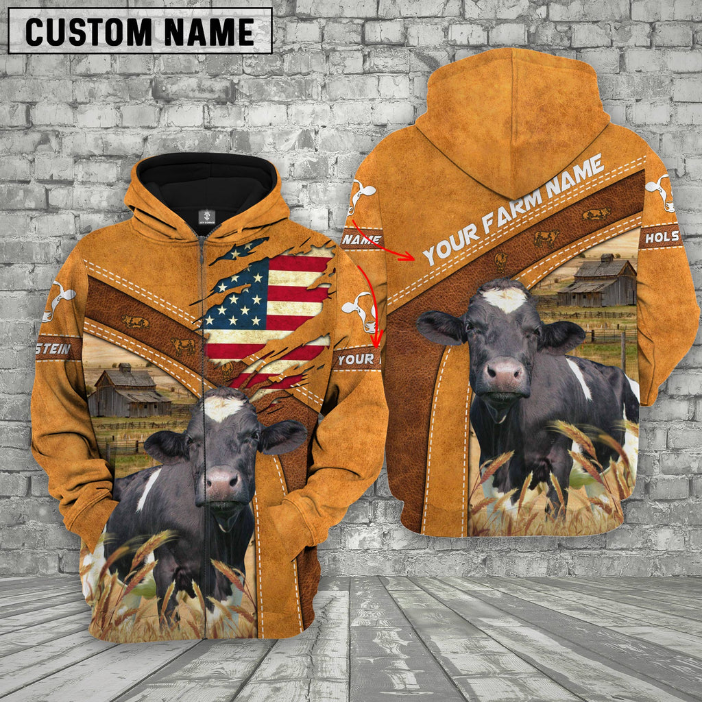 Personalized Name 3D Holstein On Farm Flag Hoodie
