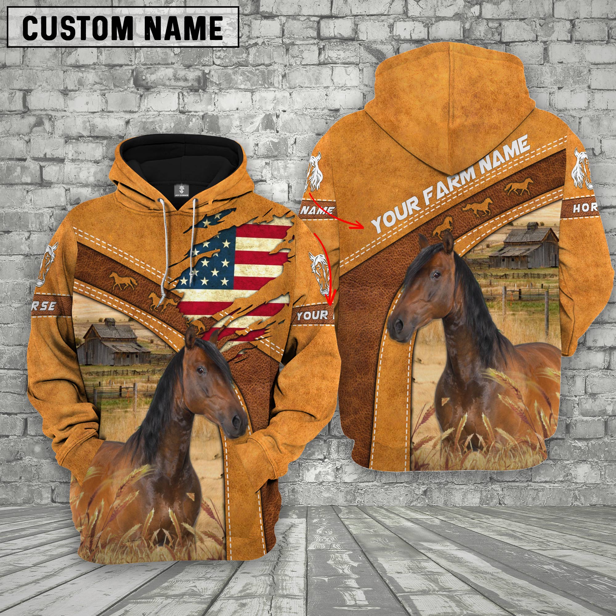 Personalized Name 3D Horse Flag Hoodie